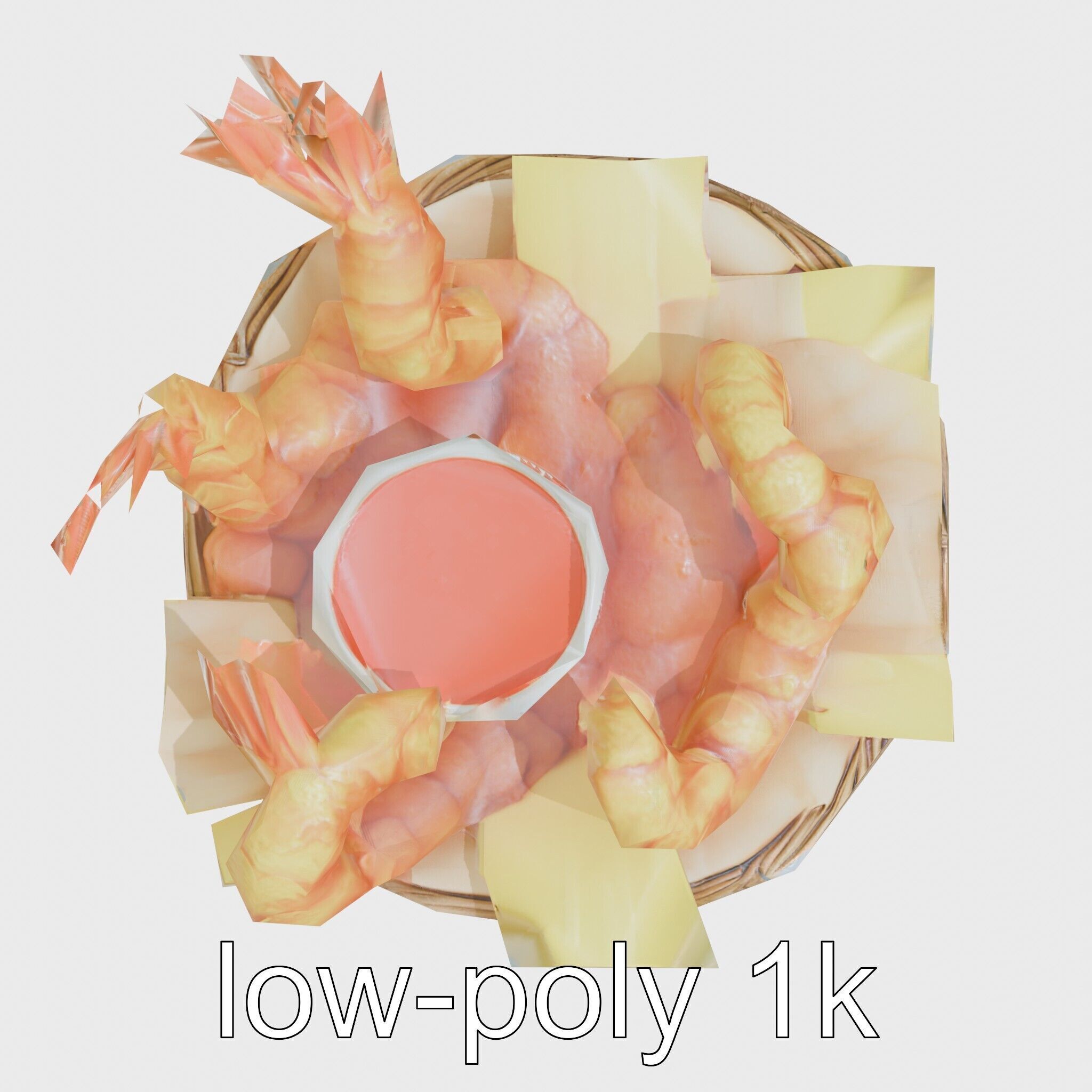 Fried Shrimp Basket Rustic Food model pack Low-poly 3D model_28