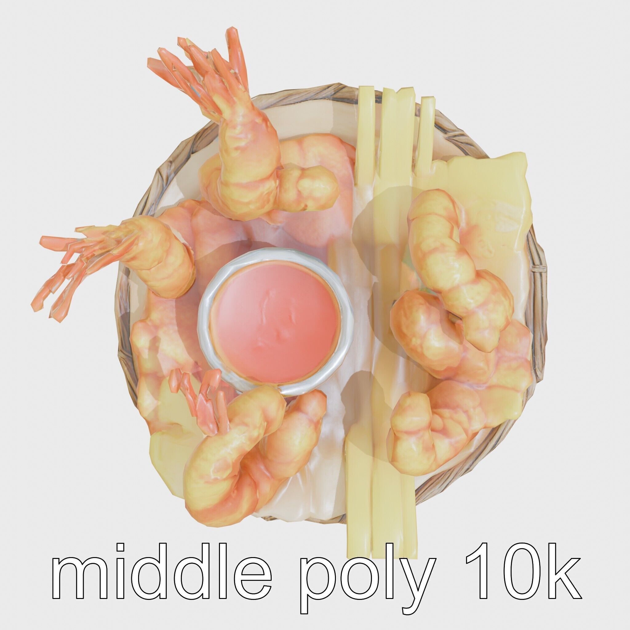 Fried Shrimp Basket Rustic Food model pack Low-poly 3D model_20