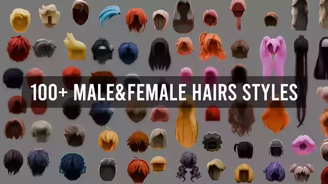High-Quality 3D Hair Models Pack Male and Female Low-poly 3D model