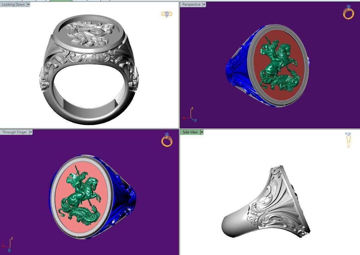 Saint George and the Dragon Engraved Ring 3D STL 3DM Model 3D print model_4