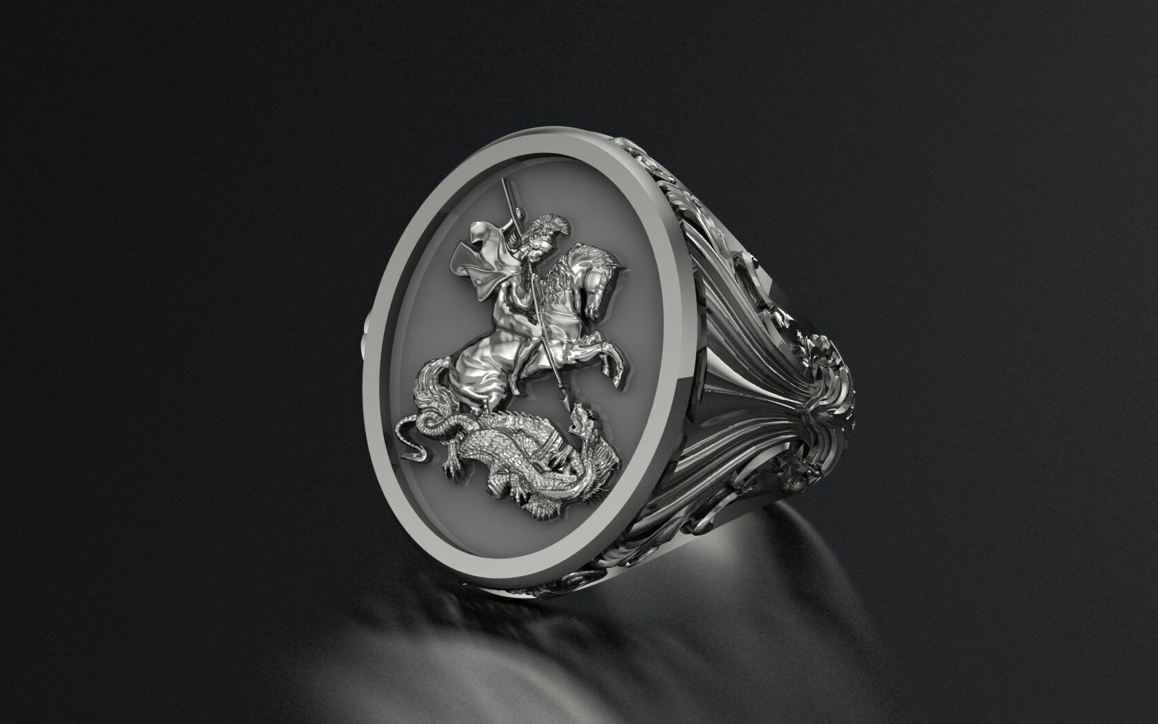Saint George and the Dragon Engraved Ring 3D STL 3DM Model 3D print model_2