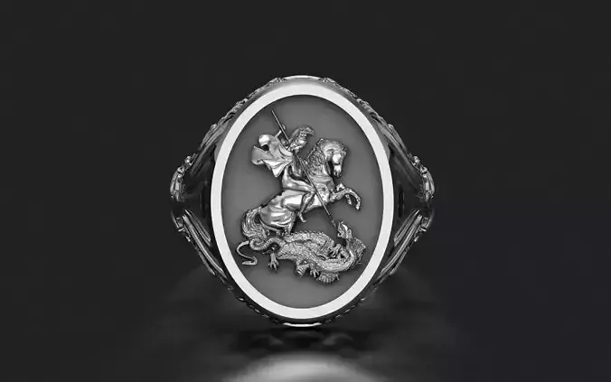 Saint George and the Dragon Engraved Ring 3D STL 3DM Model 3D print model