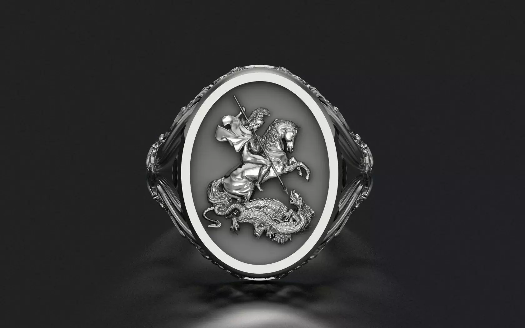 Saint George and the Dragon Engraved Ring 3D STL 3DM Model 3D print model_0