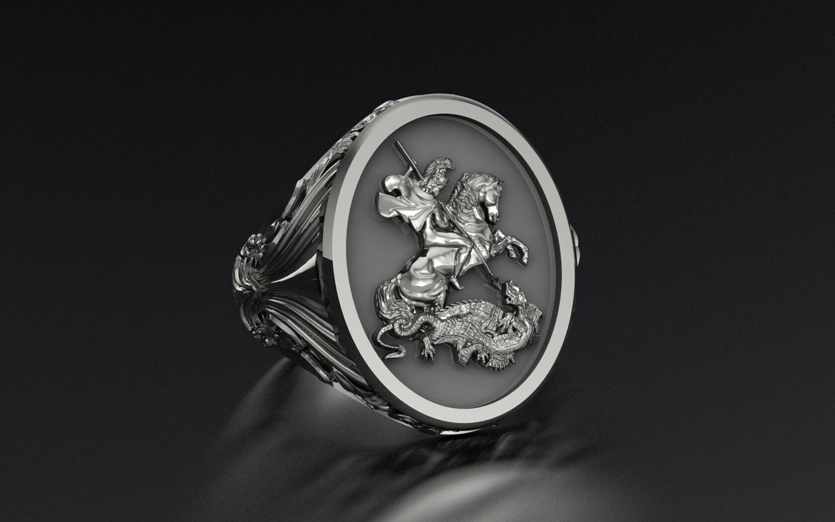 Saint George and the Dragon Engraved Ring 3D STL 3DM Model 3D print model_3