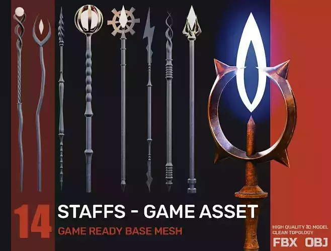 collection 14 STAFFS 3D model Low-poly 3D model