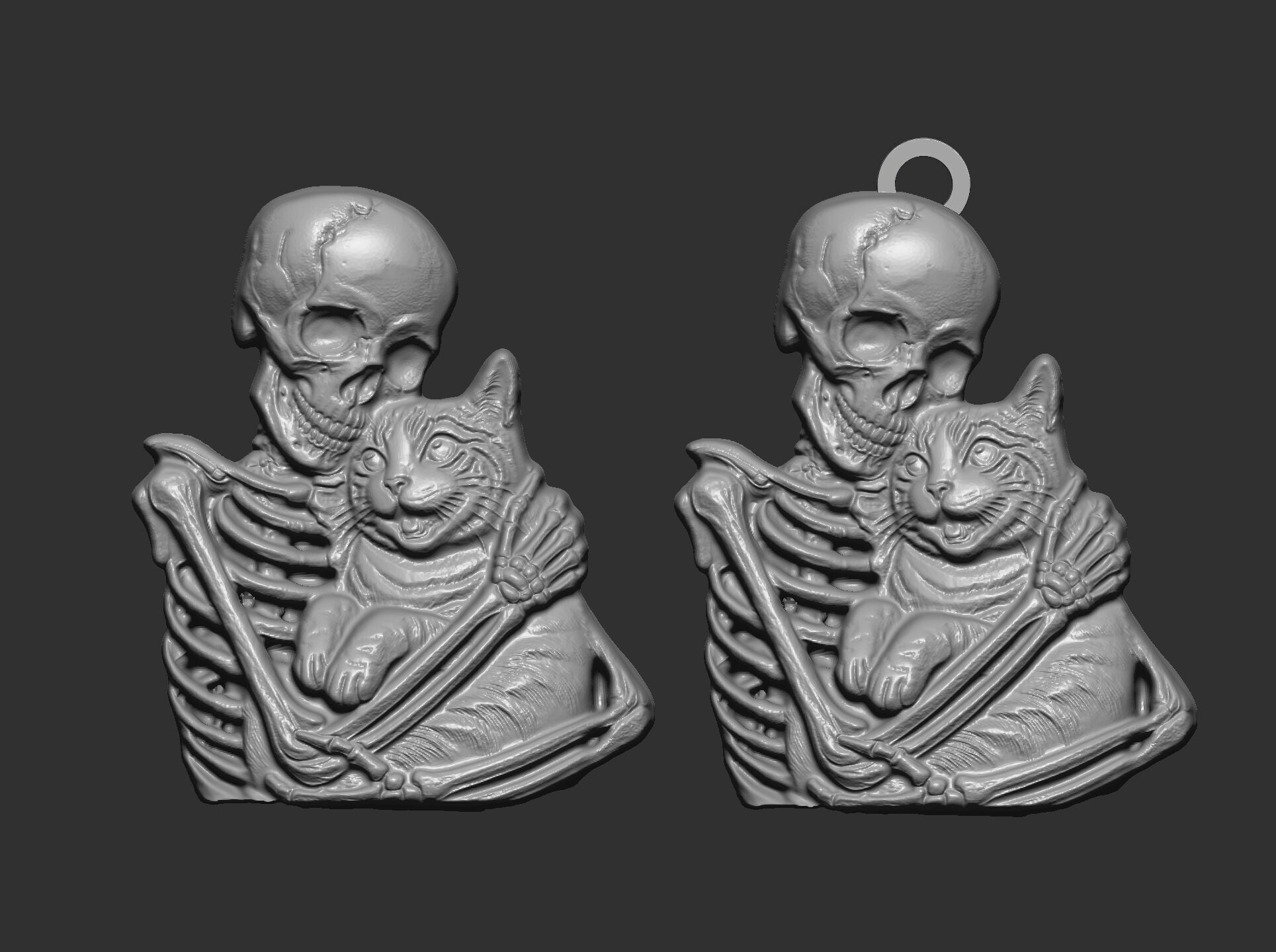 skull cat love pentant bas relife model 3D print model_15