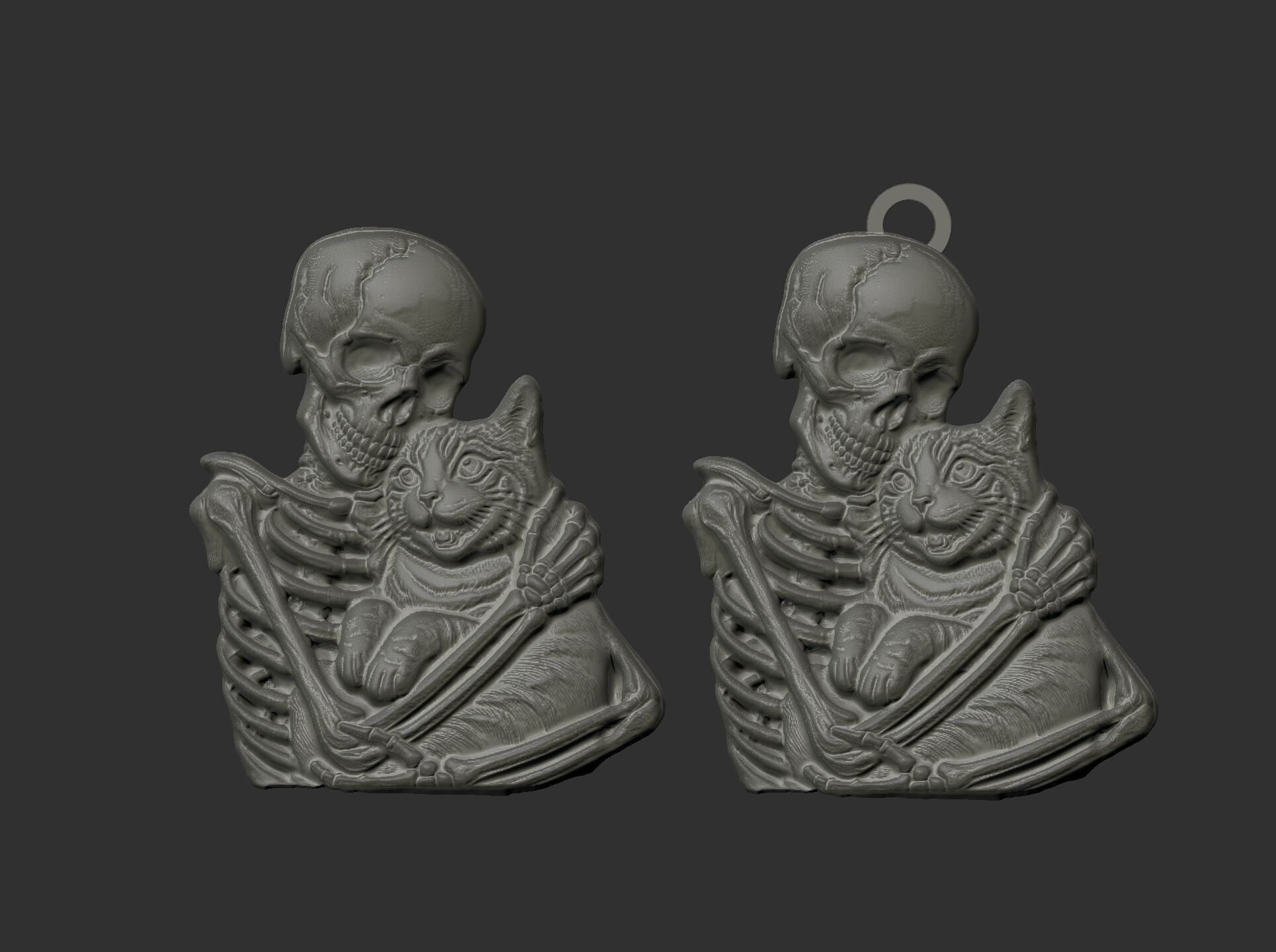 skull cat love pentant bas relife model 3D print model_6