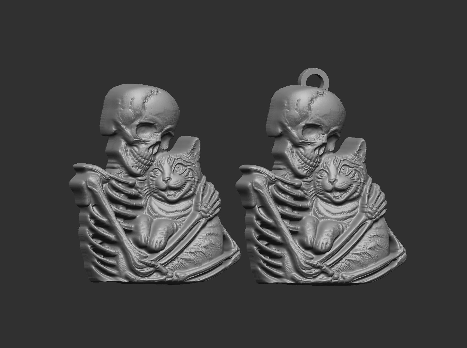skull cat love pentant bas relife model 3D print model_13