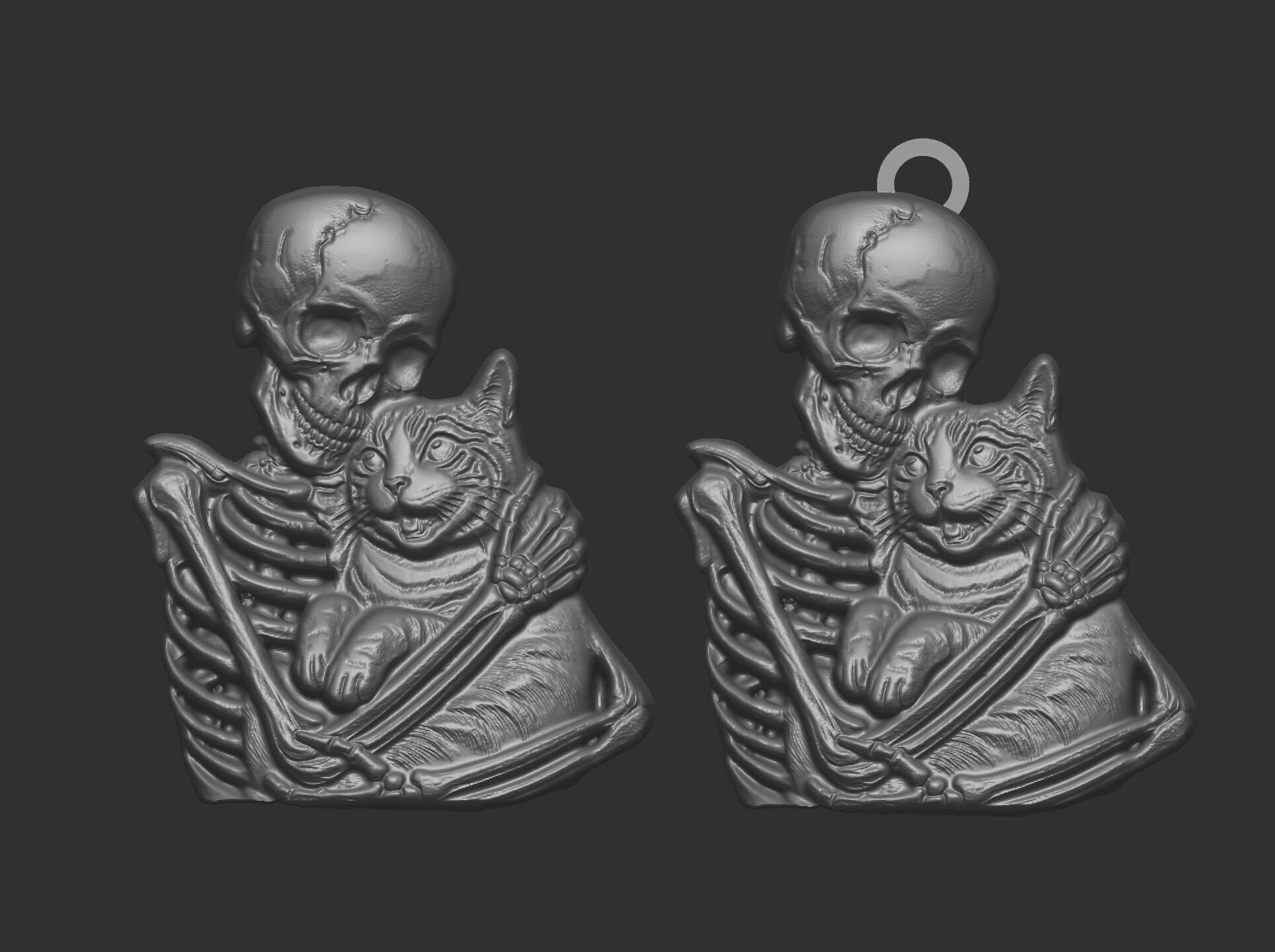 skull cat love pentant bas relife model 3D print model_16