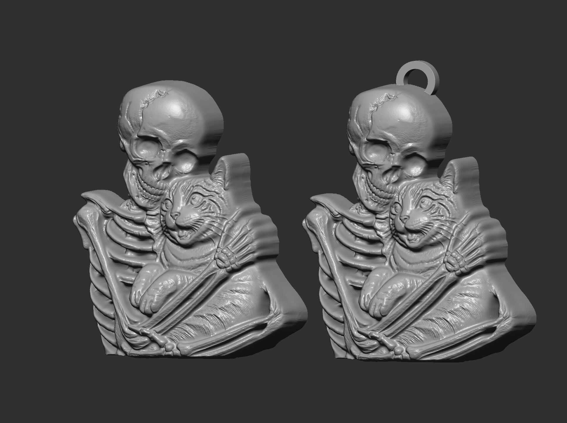 skull cat love pentant bas relife model 3D print model_11