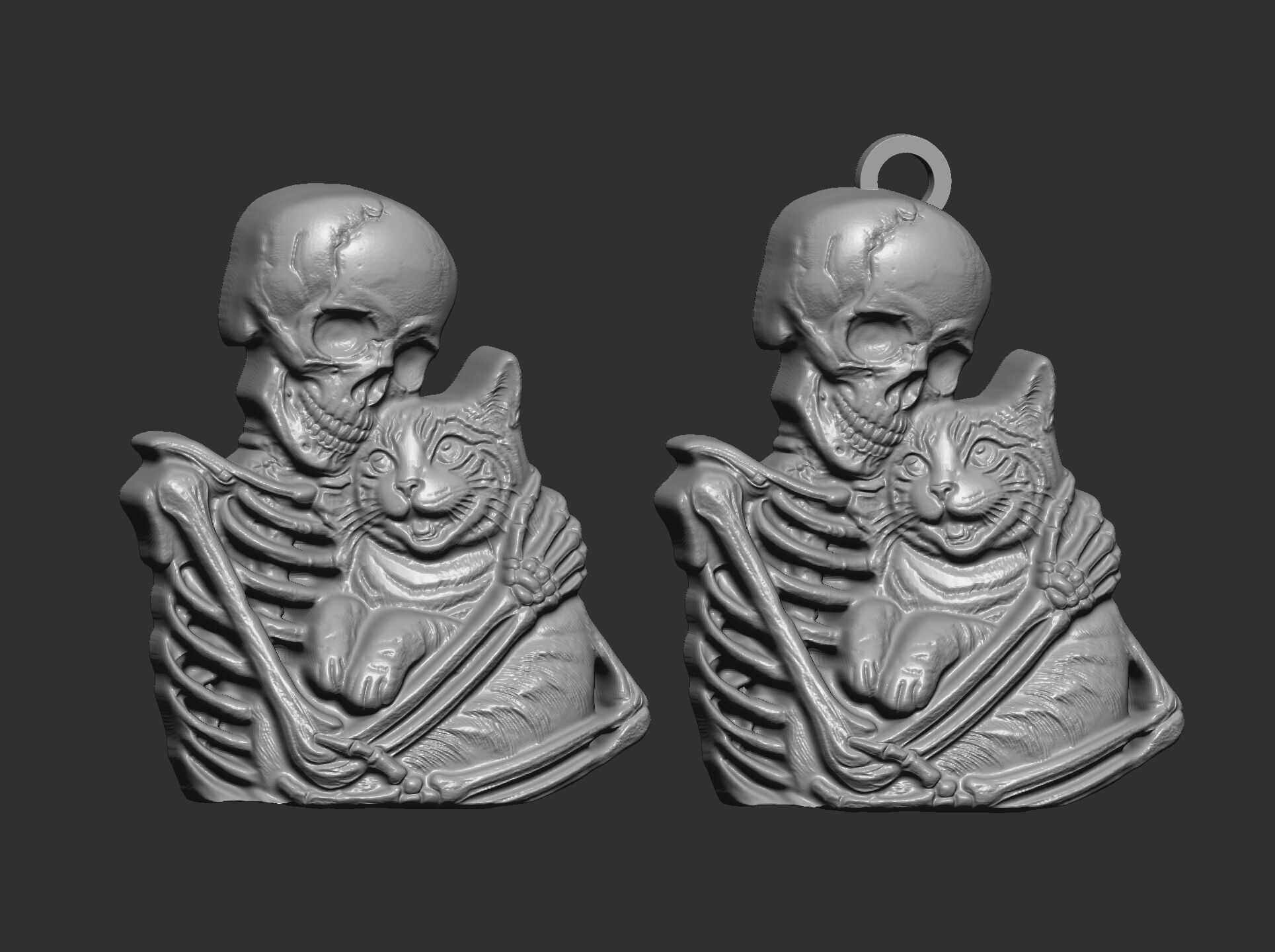 skull cat love pentant bas relife model 3D print model_14