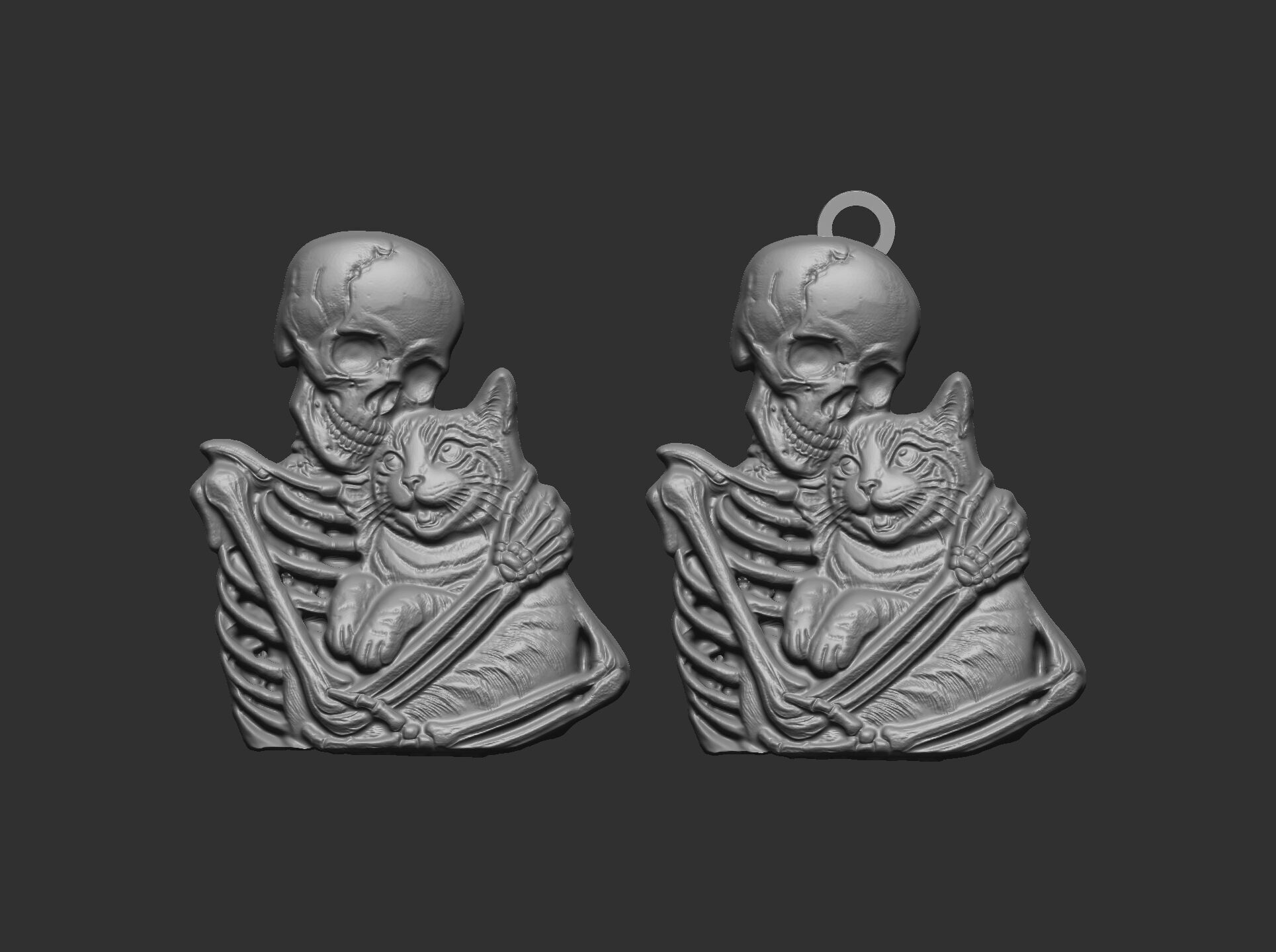 skull cat love pentant bas relife model 3D print model_3