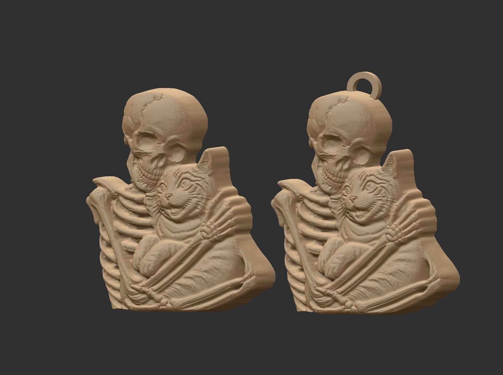skull cat love pentant bas relife model 3D print model_19