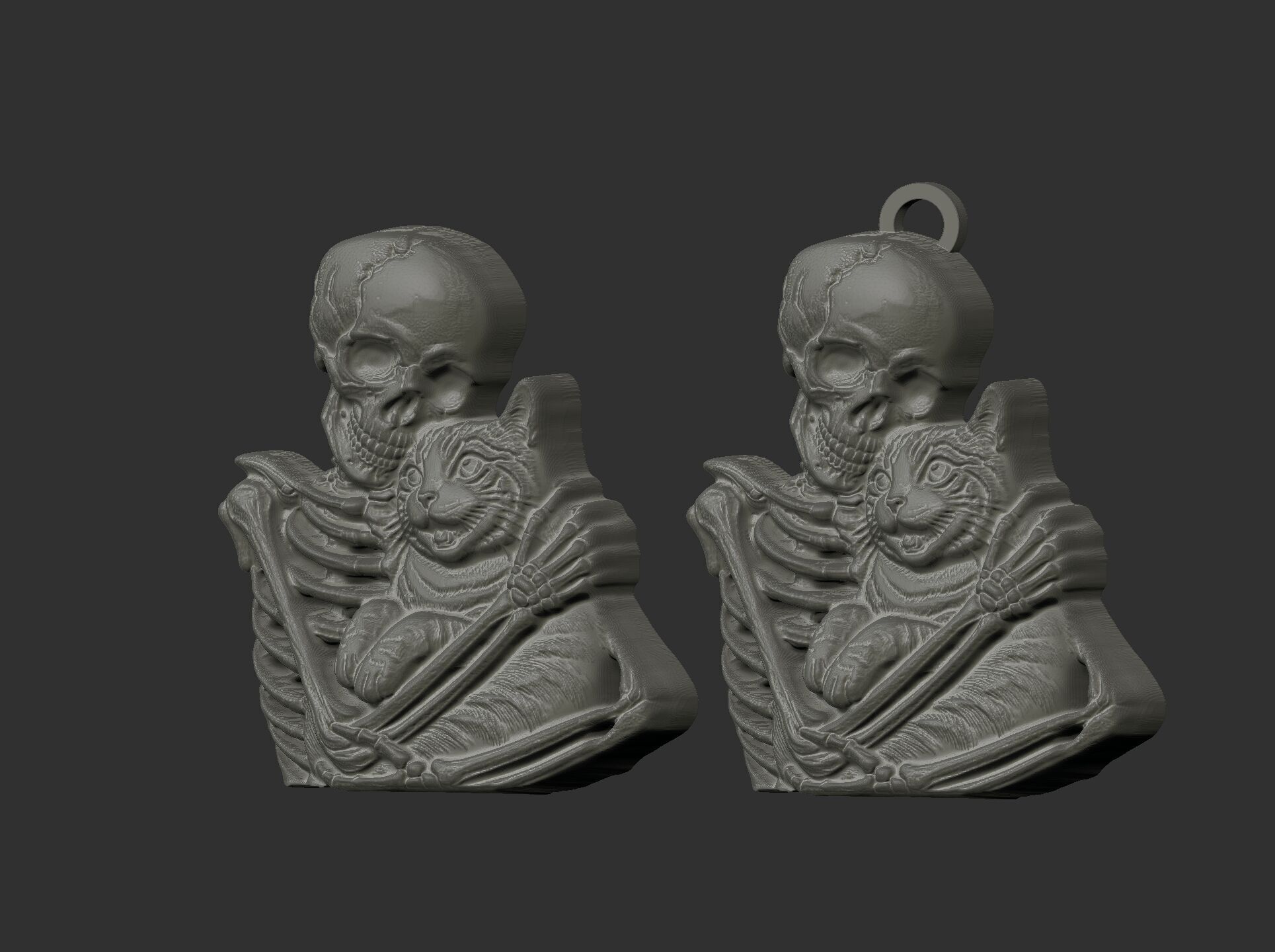 skull cat love pentant bas relife model 3D print model_7