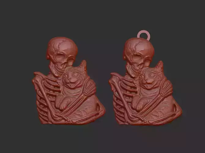 skull cat love pentant bas relife model