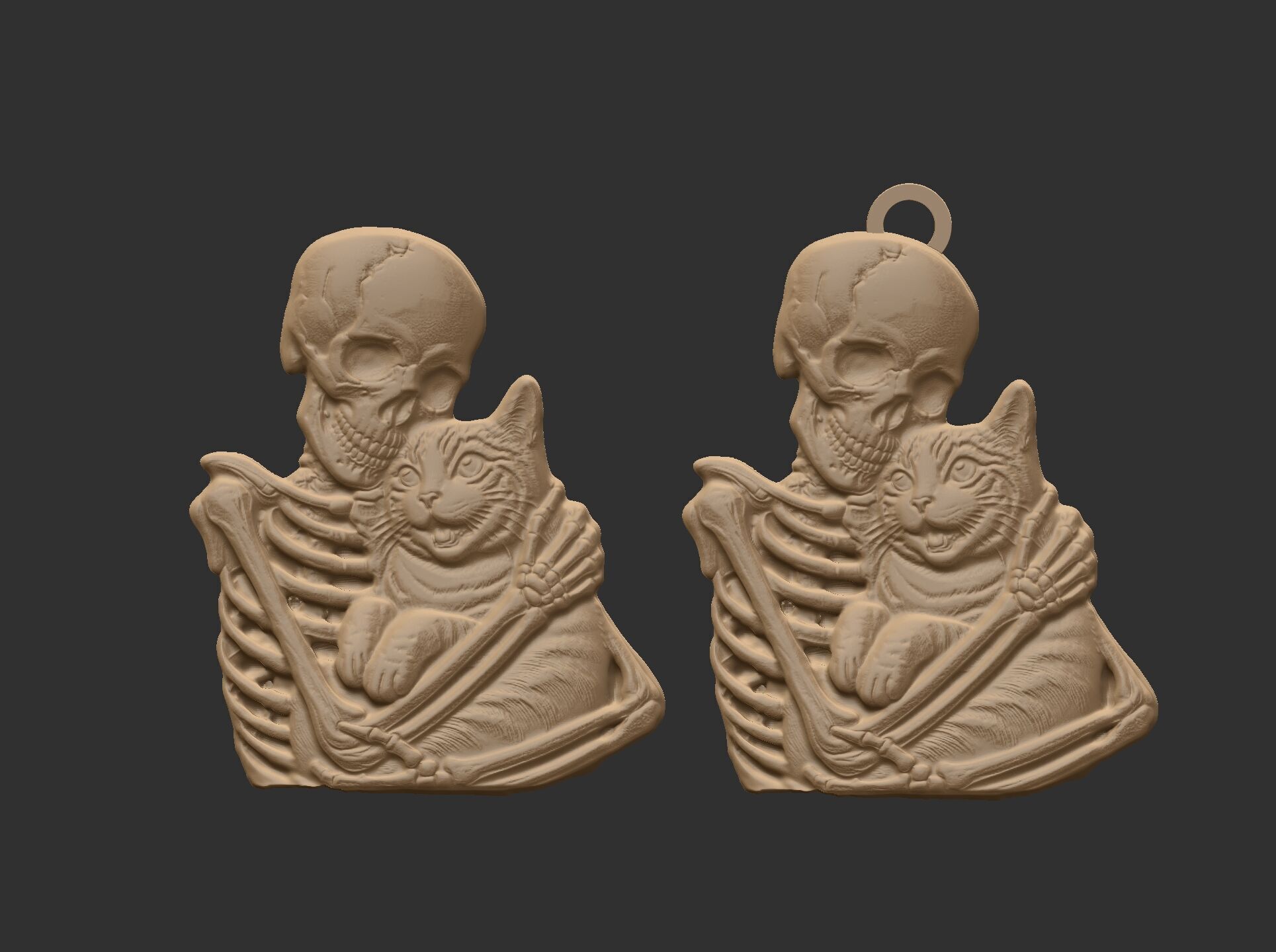 skull cat love pentant bas relife model 3D print model_4