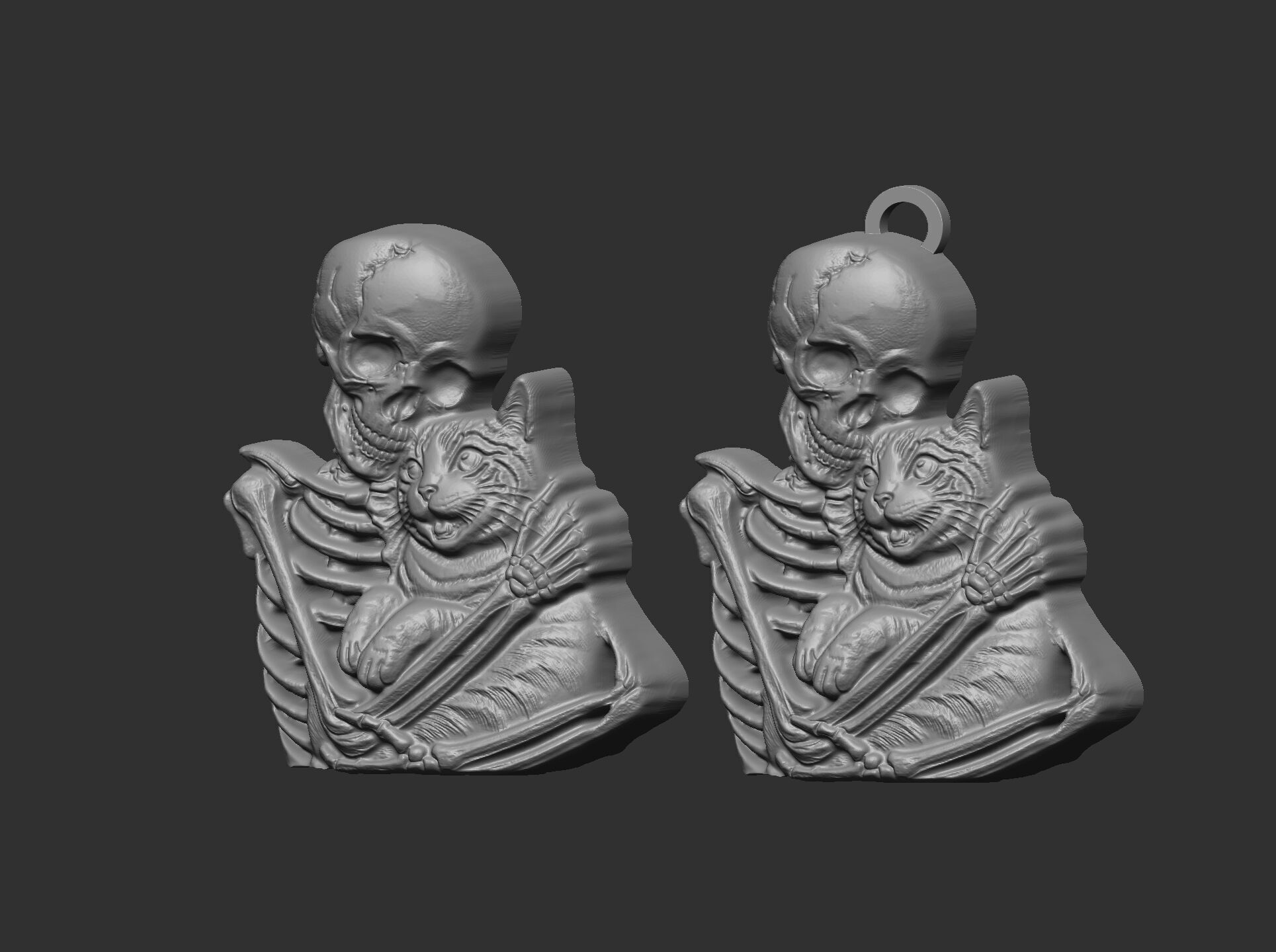 skull cat love pentant bas relife model 3D print model_12