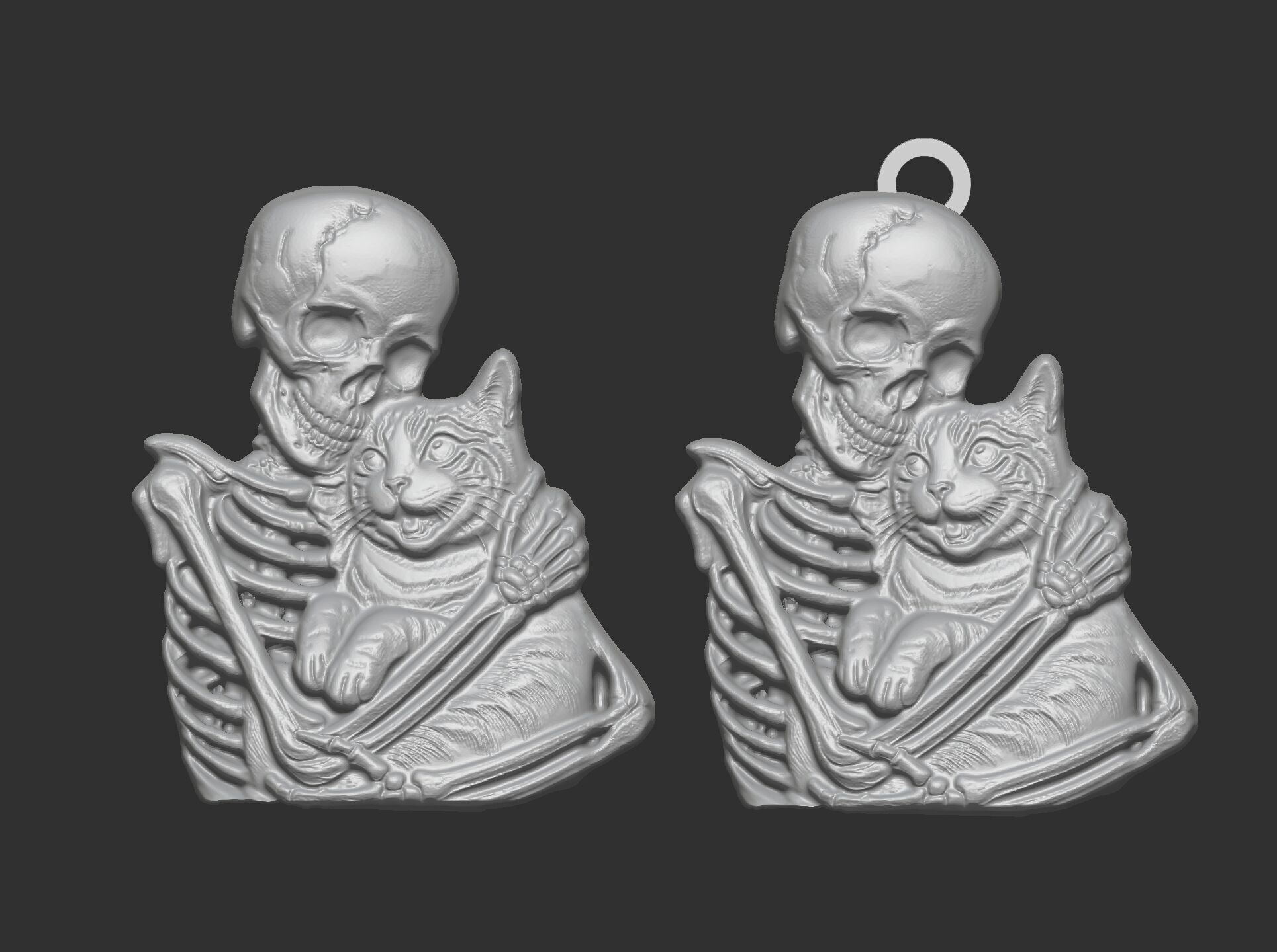 skull cat love pentant bas relife model 3D print model_18