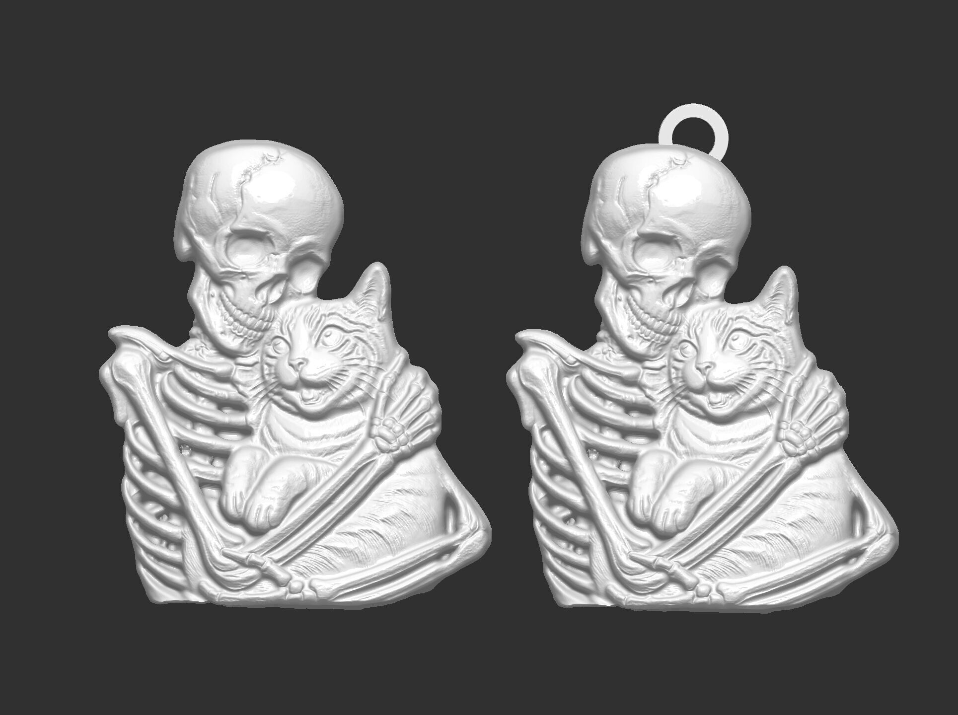 skull cat love pentant bas relife model 3D print model_17