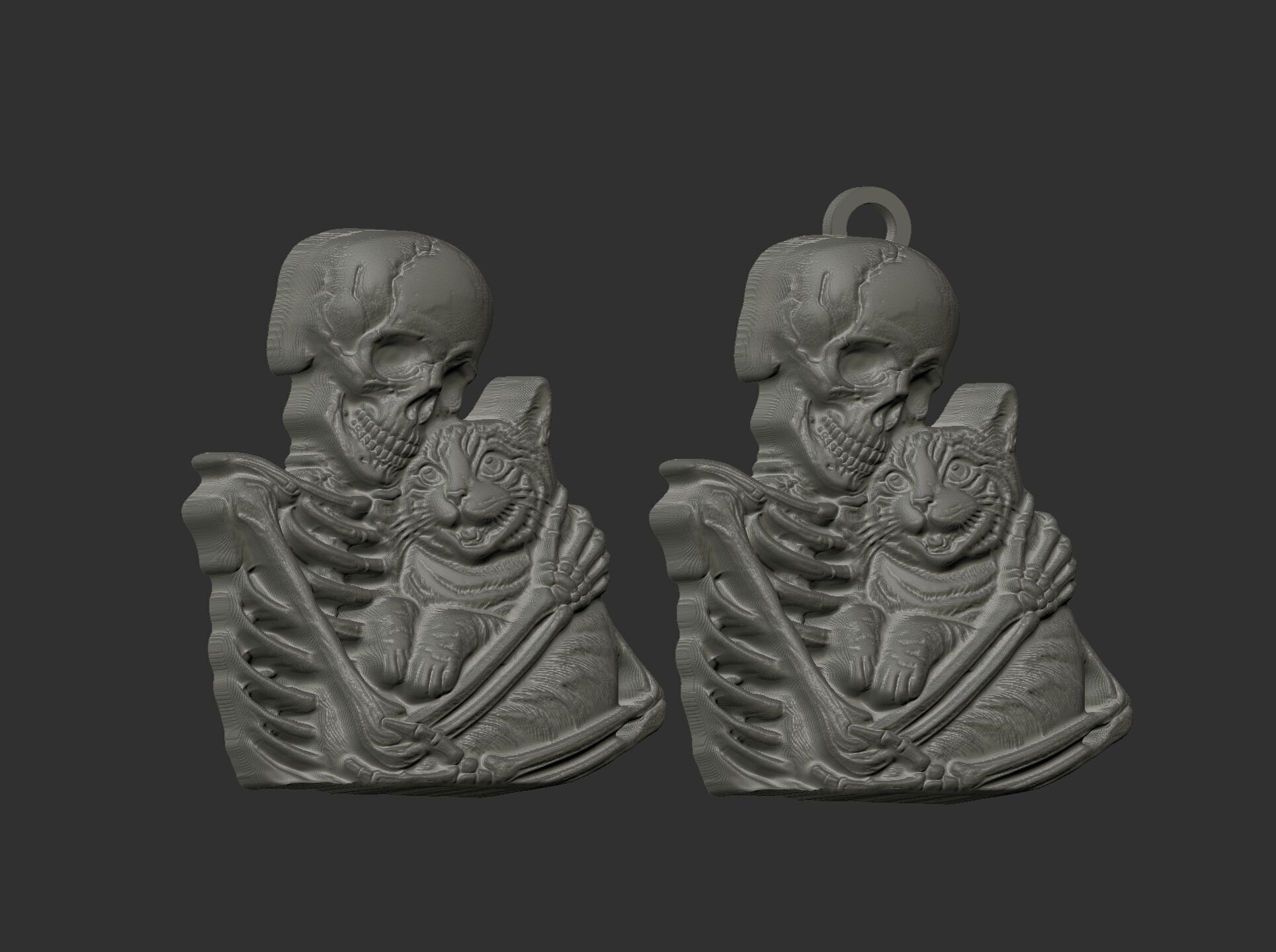 skull cat love pentant bas relife model 3D print model_5