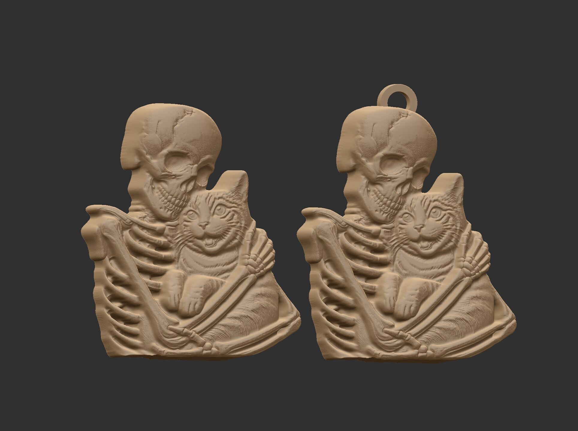 skull cat love pentant bas relife model 3D print model_20