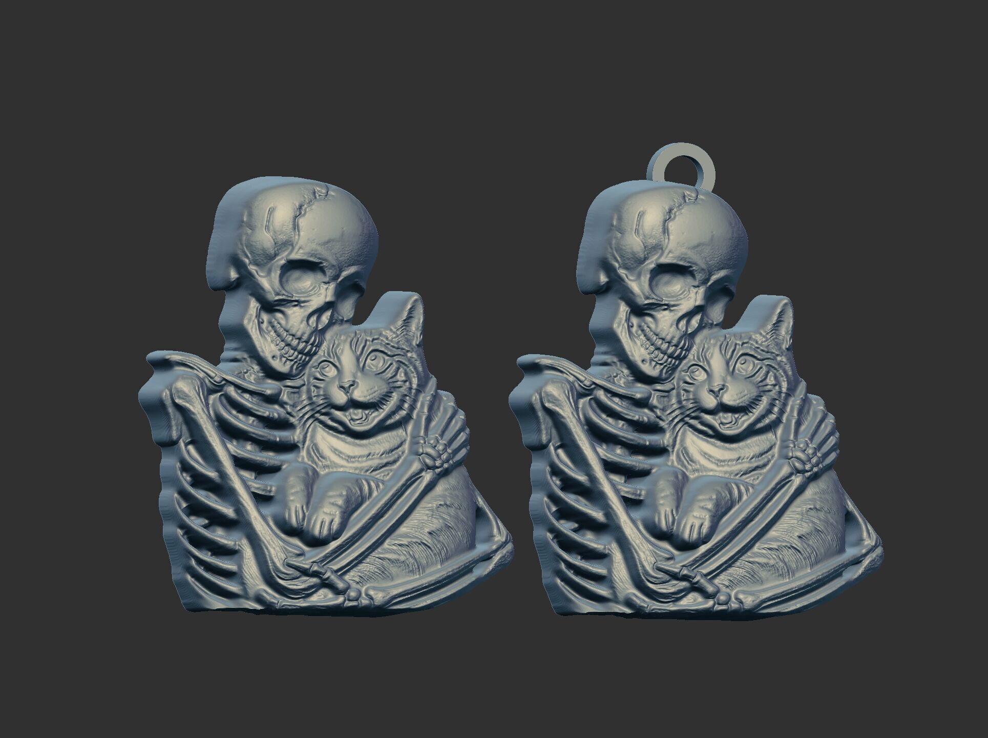 skull cat love pentant bas relife model 3D print model_9