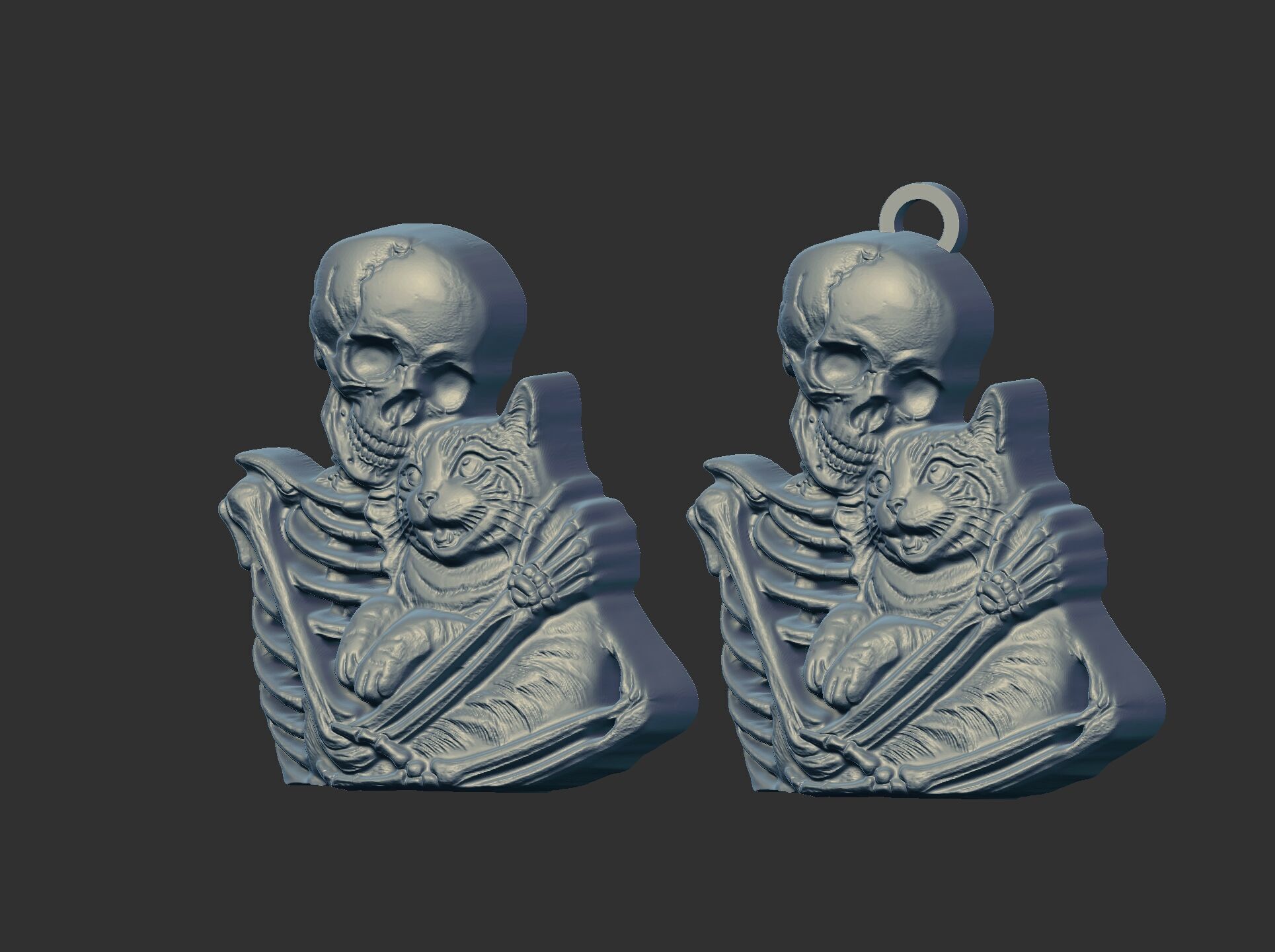 skull cat love pentant bas relife model 3D print model_8