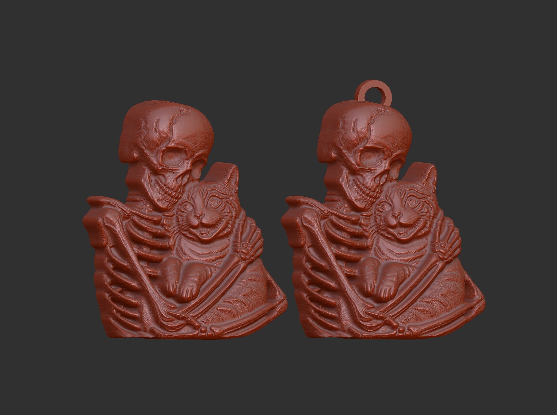 skull cat love pentant bas relife model 3D print model_1