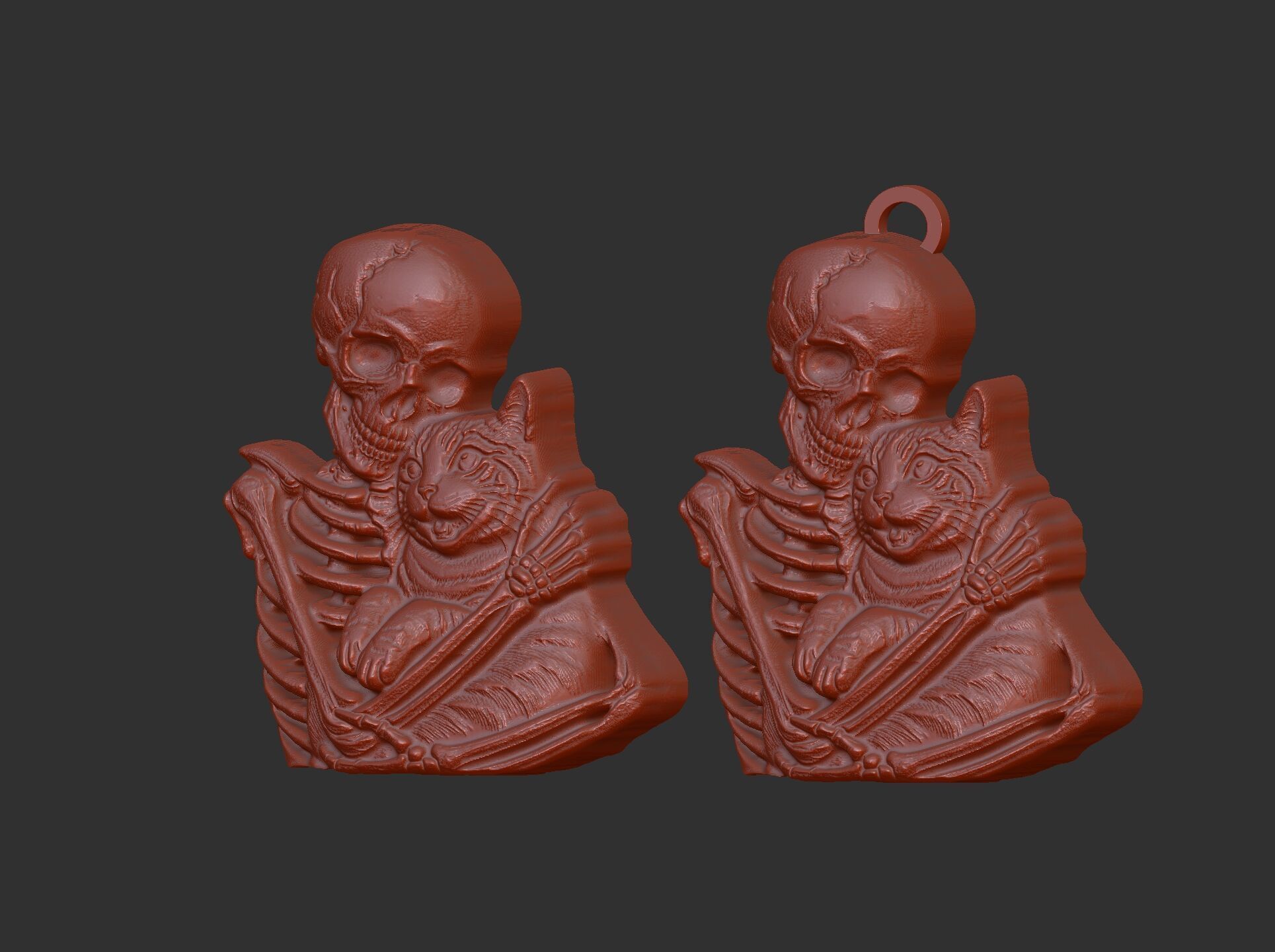 skull cat love pentant bas relife model 3D print model_2