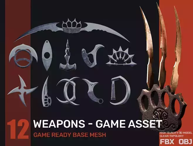 collection 12 WEAPONS 3D model Low-poly 3D model