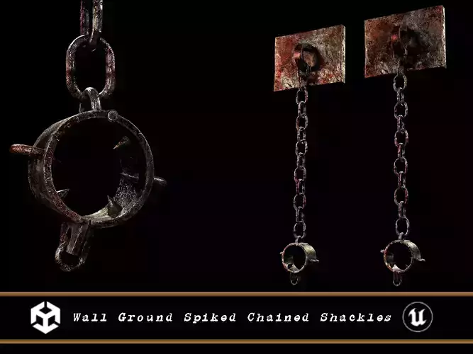 Medieval Wall Ground Spiked Chained Shackles  Low-poly 3D model