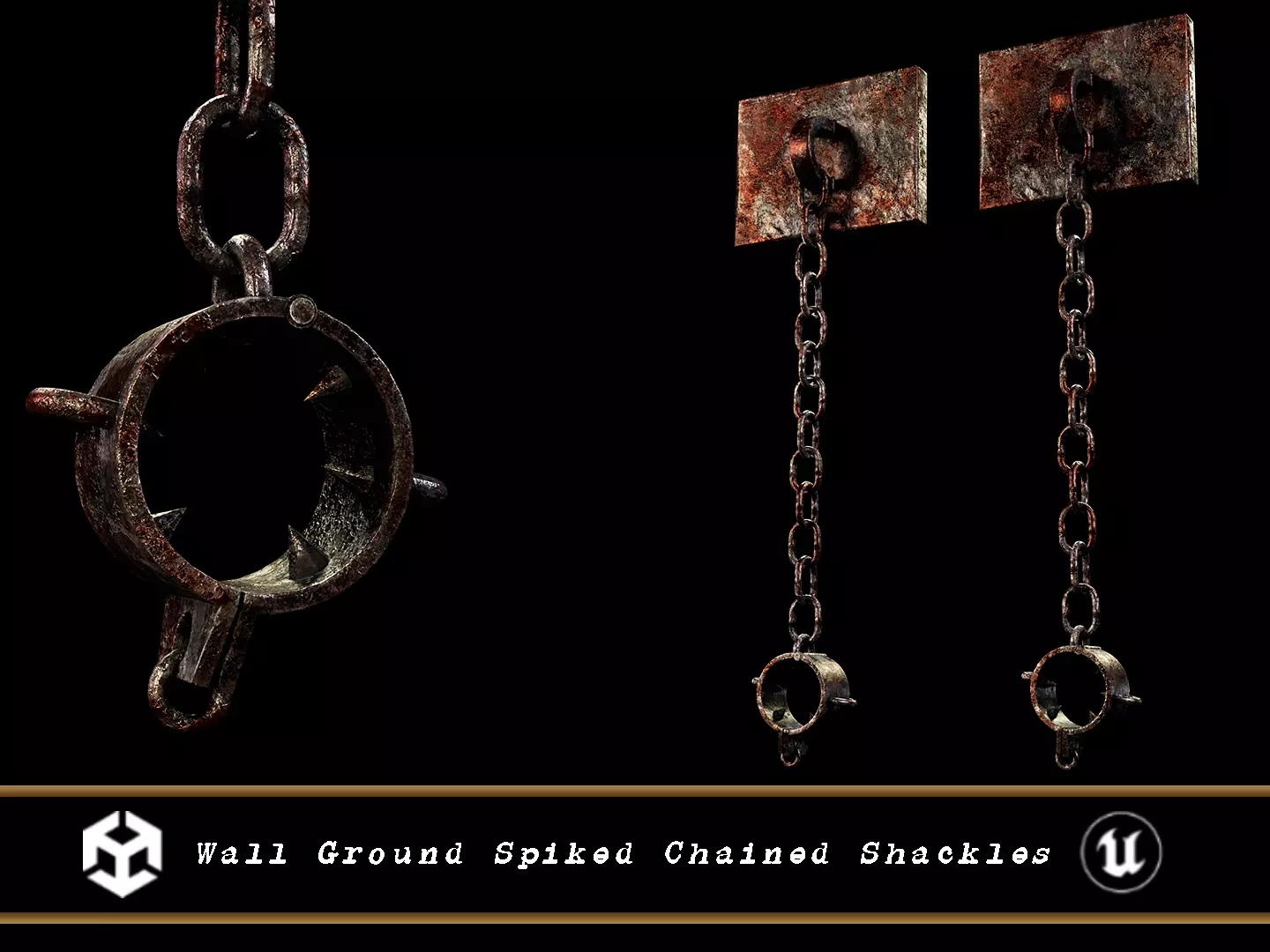 Medieval Wall Ground Spiked Chained Shackles Low-poly 3D model