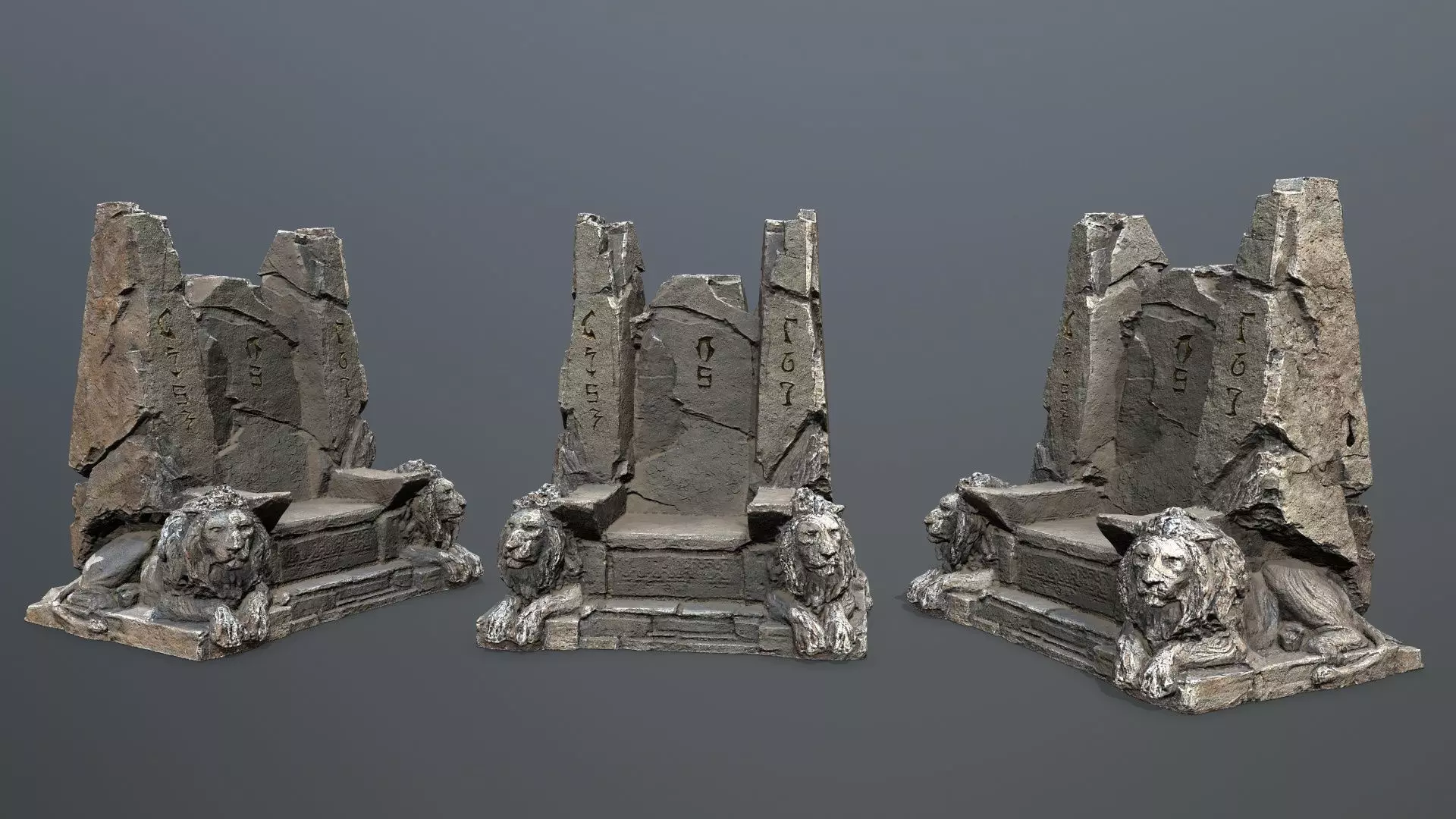 Lion Stone Throne Low-poly 3D model_0