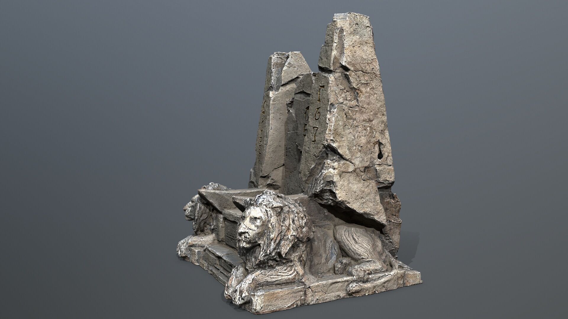 Lion Stone Throne Low-poly 3D model_4