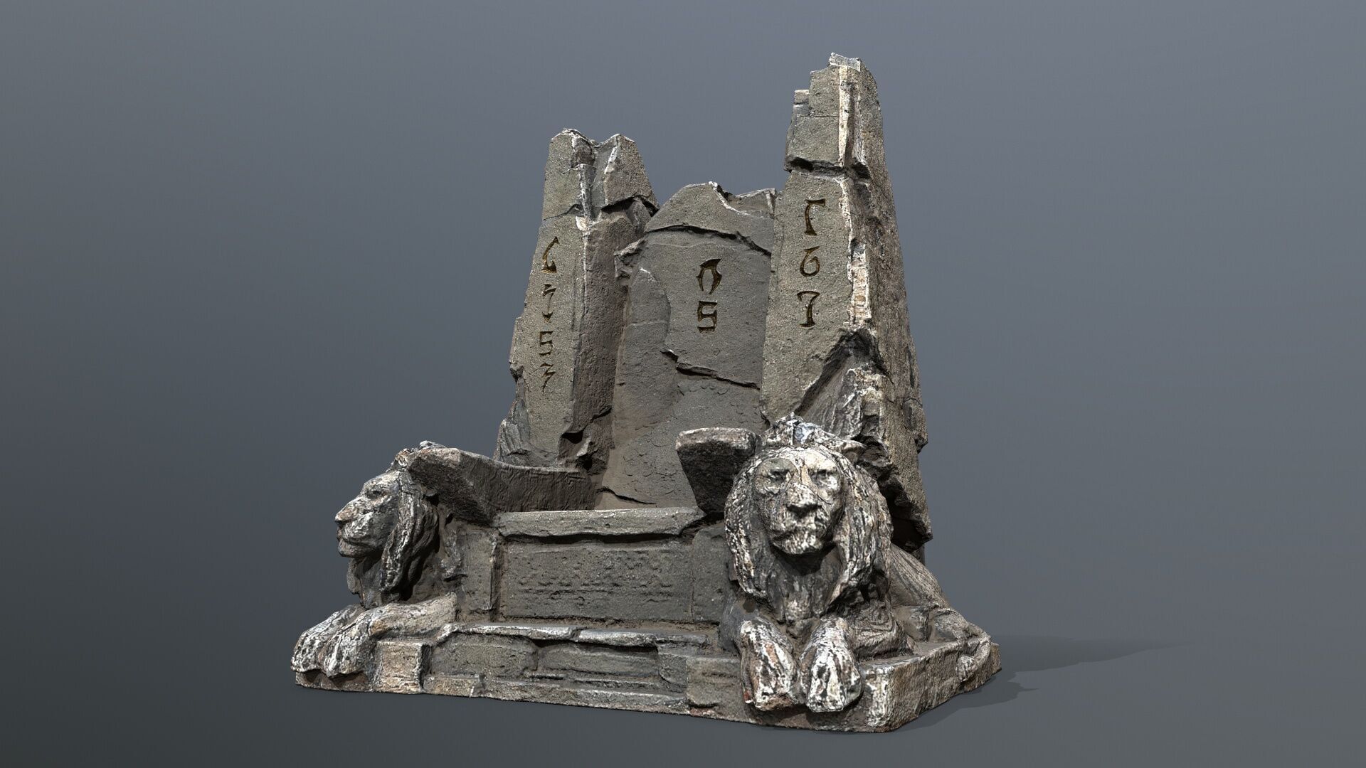Lion Stone Throne Low-poly 3D model_1