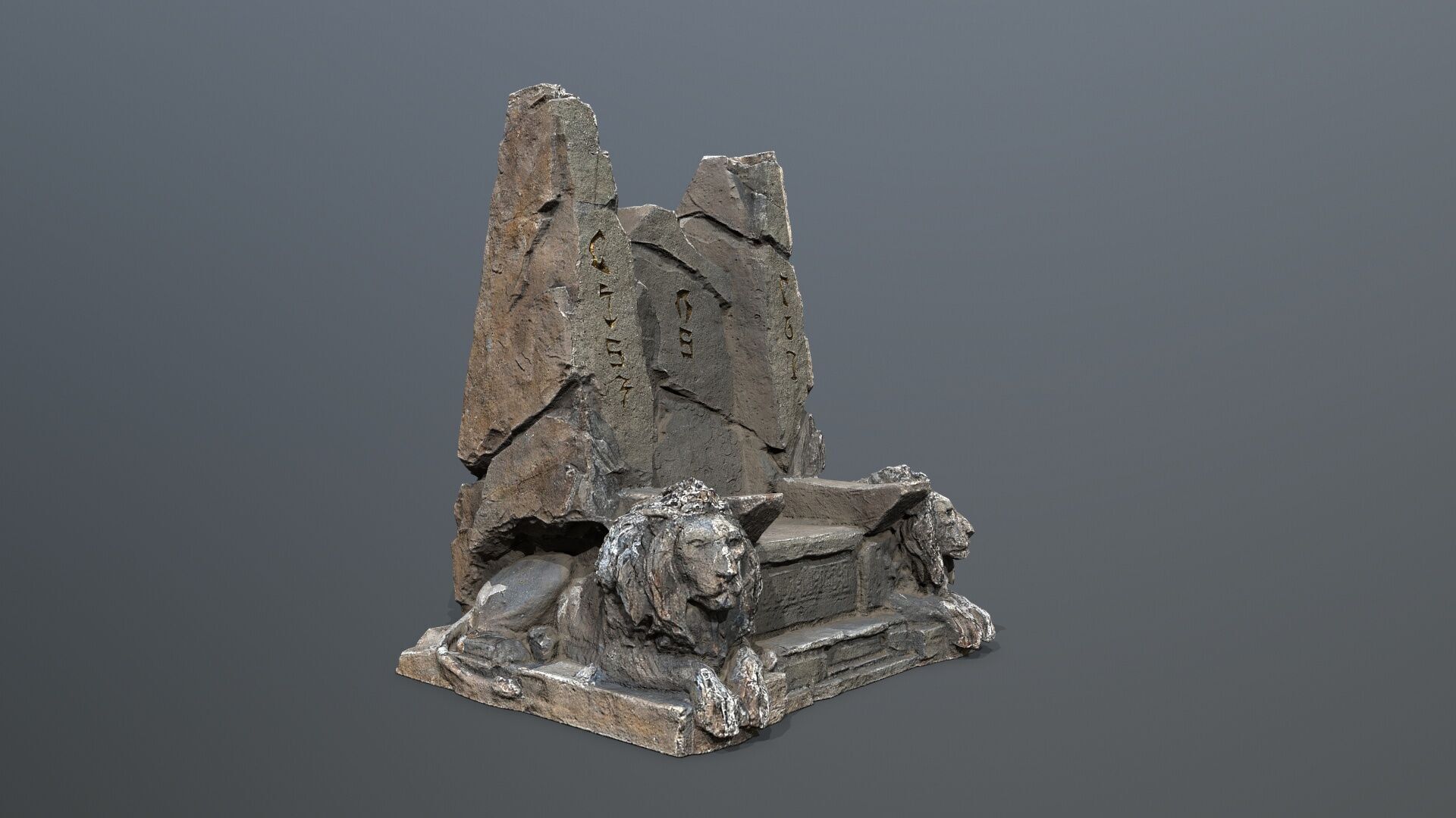 Lion Stone Throne Low-poly 3D model_10
