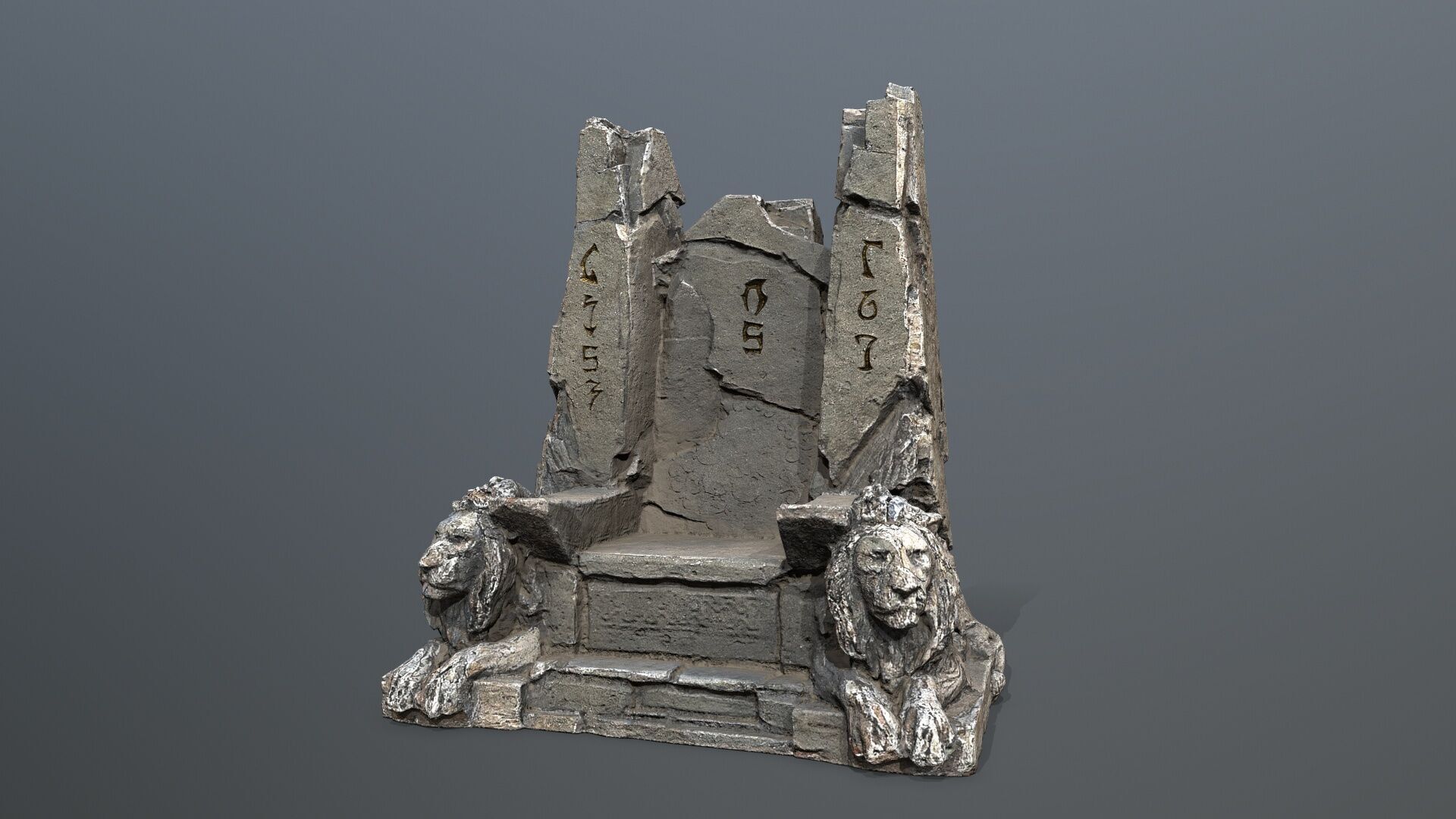 Lion Stone Throne Low-poly 3D model_3