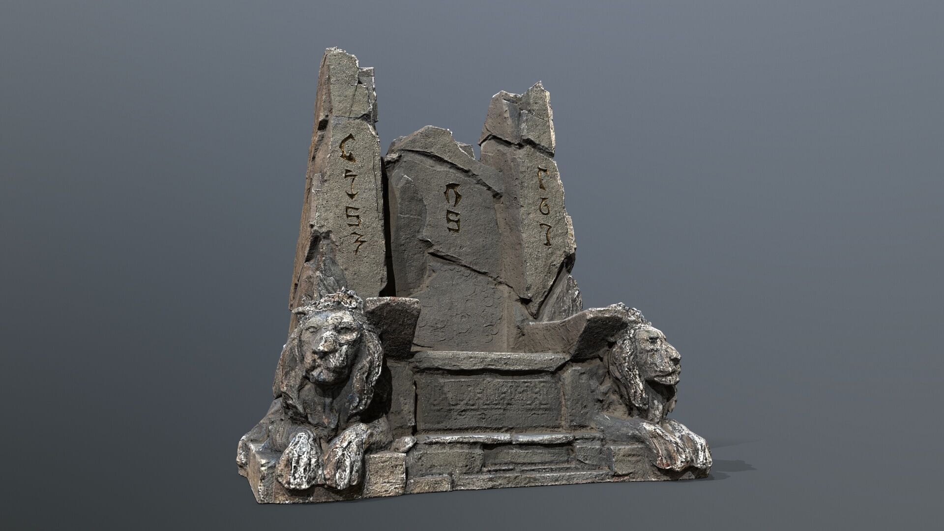 Lion Stone Throne Low-poly 3D model_2