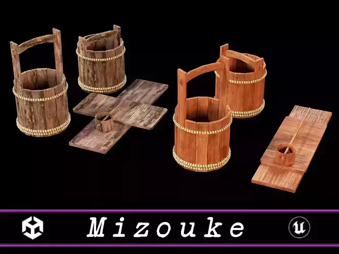 Antique Japanese Wooden Mizuoke Bucket