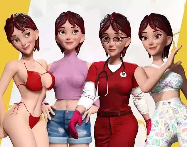 Woman in multi dress 3D Model Collection