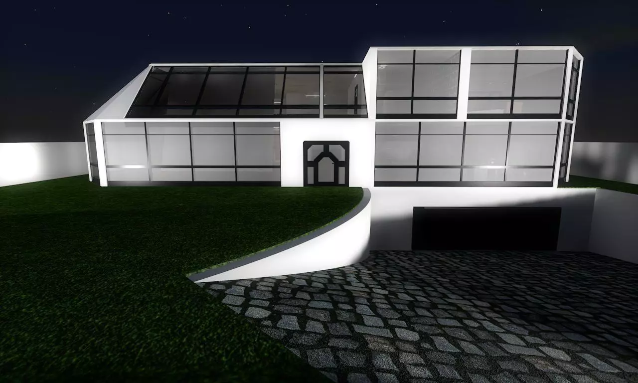 House modern at night 3D model_0