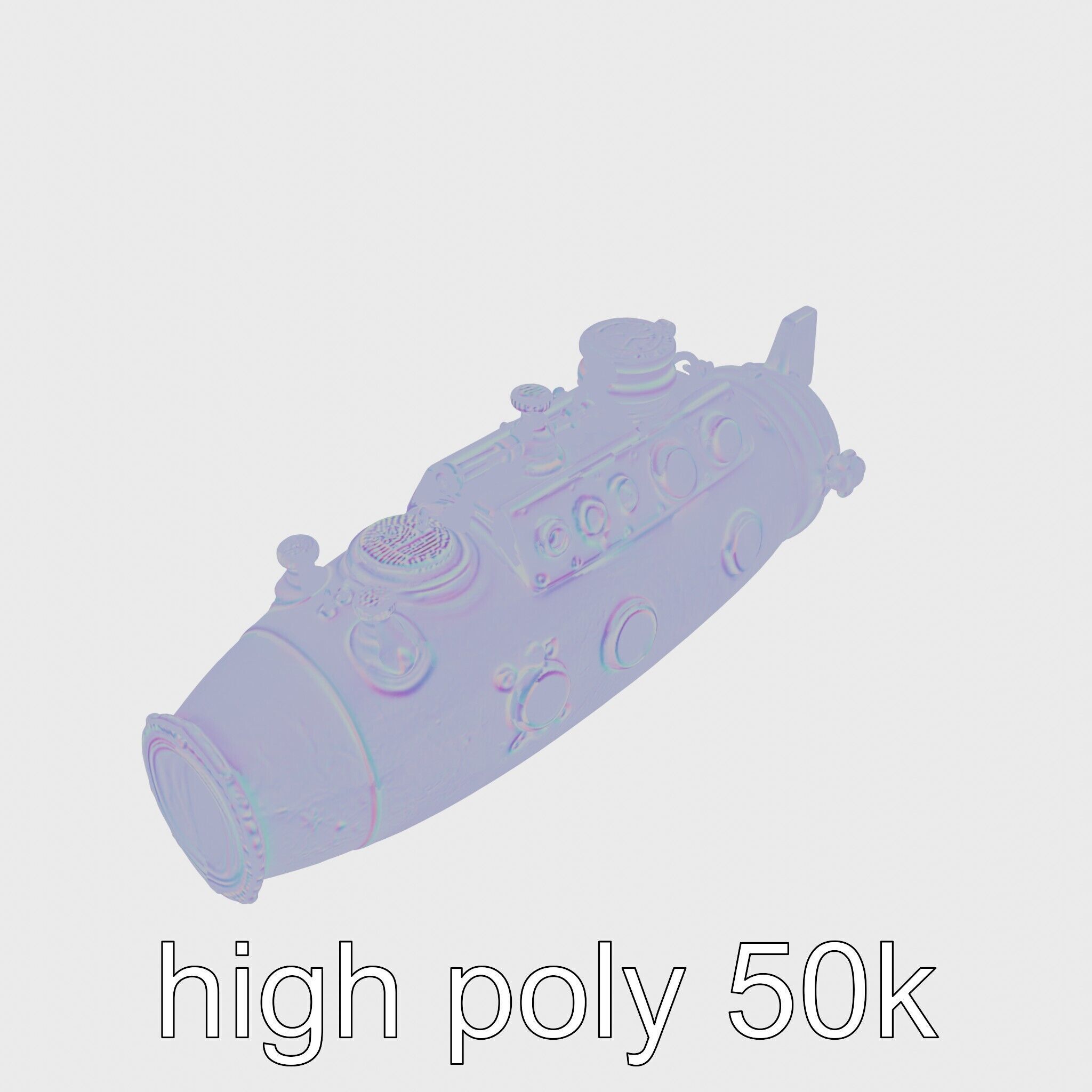 Antique Deep Diver Mechanical Submarine model pack Low-poly 3D model_13