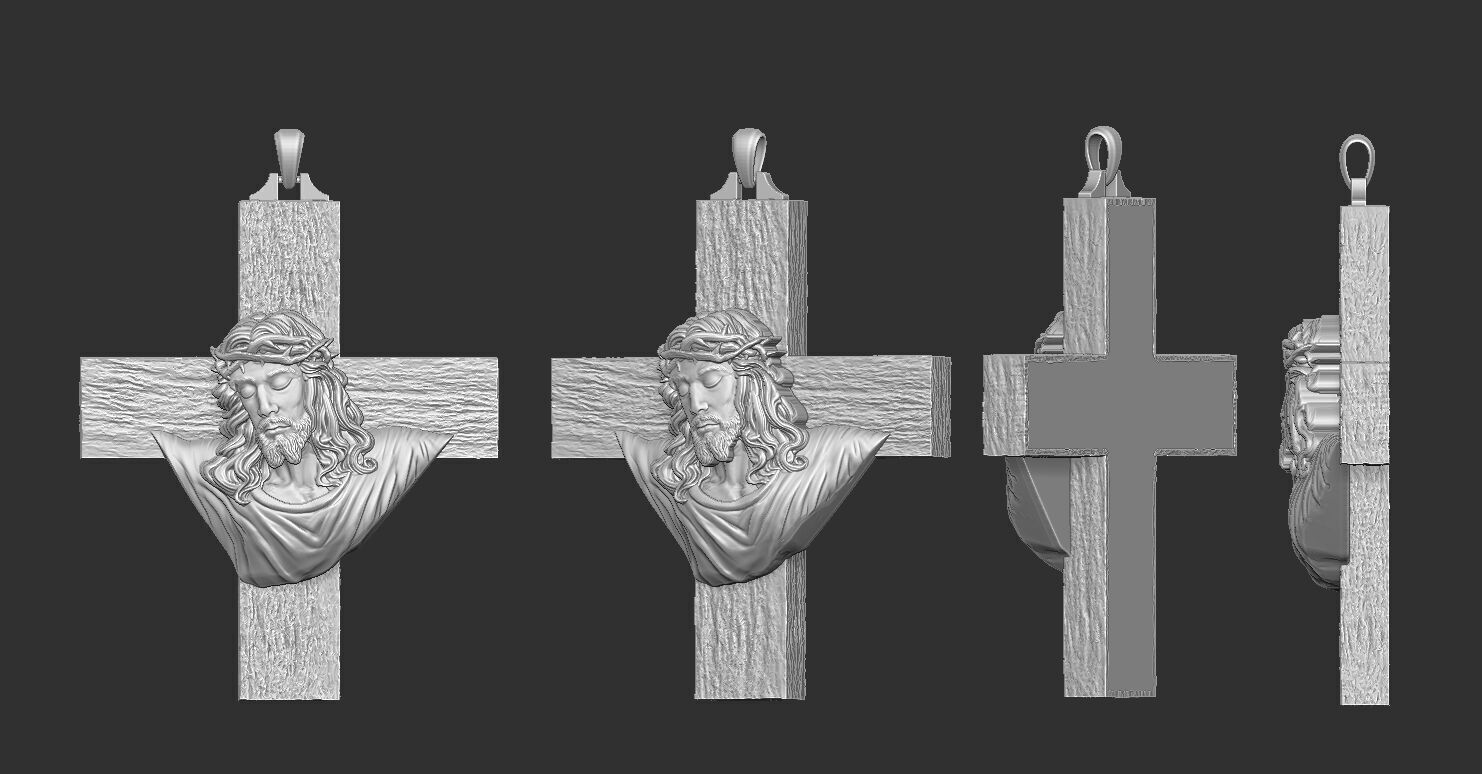 Jesus Head on the Cross Pendant  3D print model_1