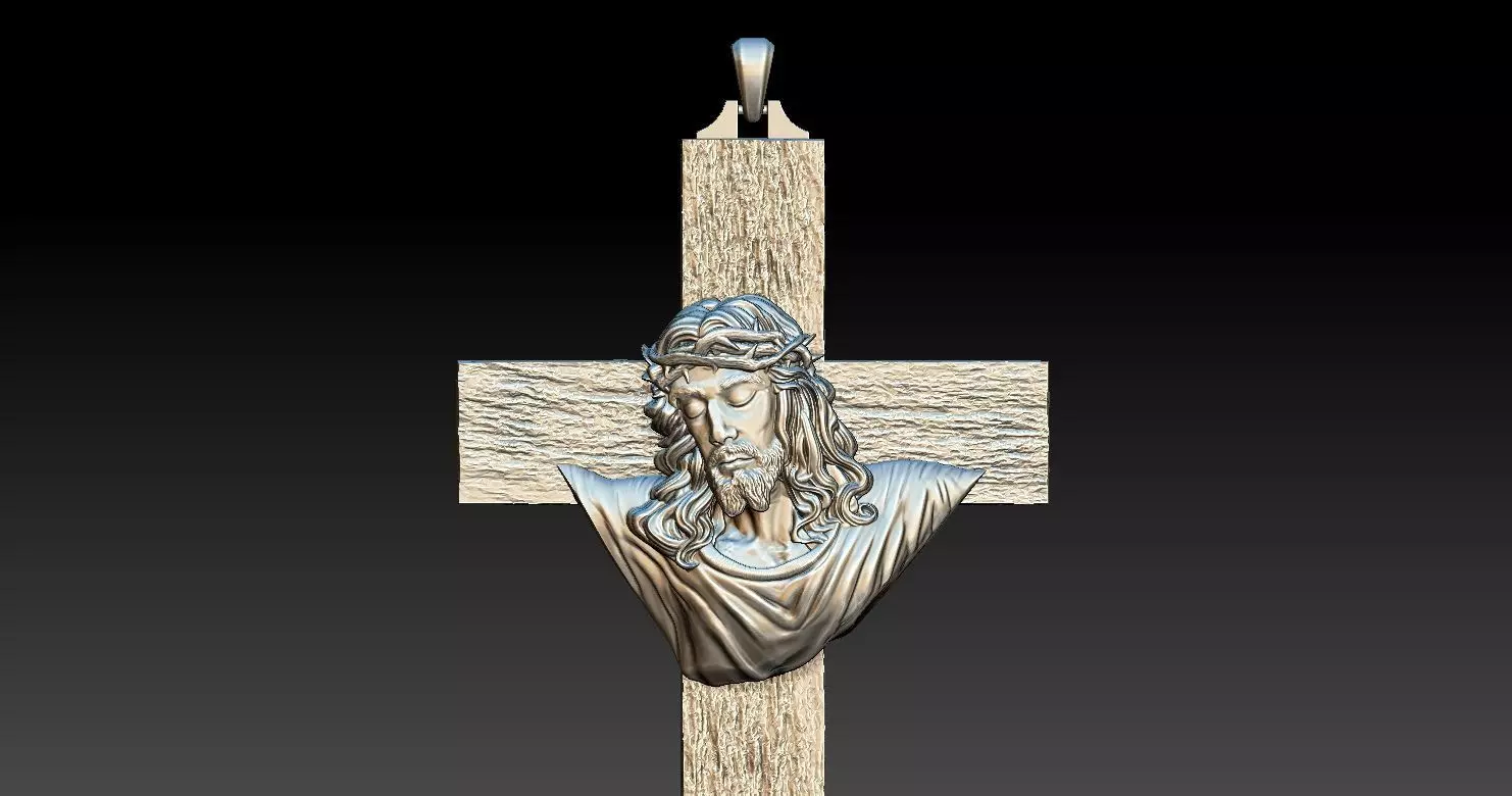Jesus Head on the Cross Pendant  3D print model_0