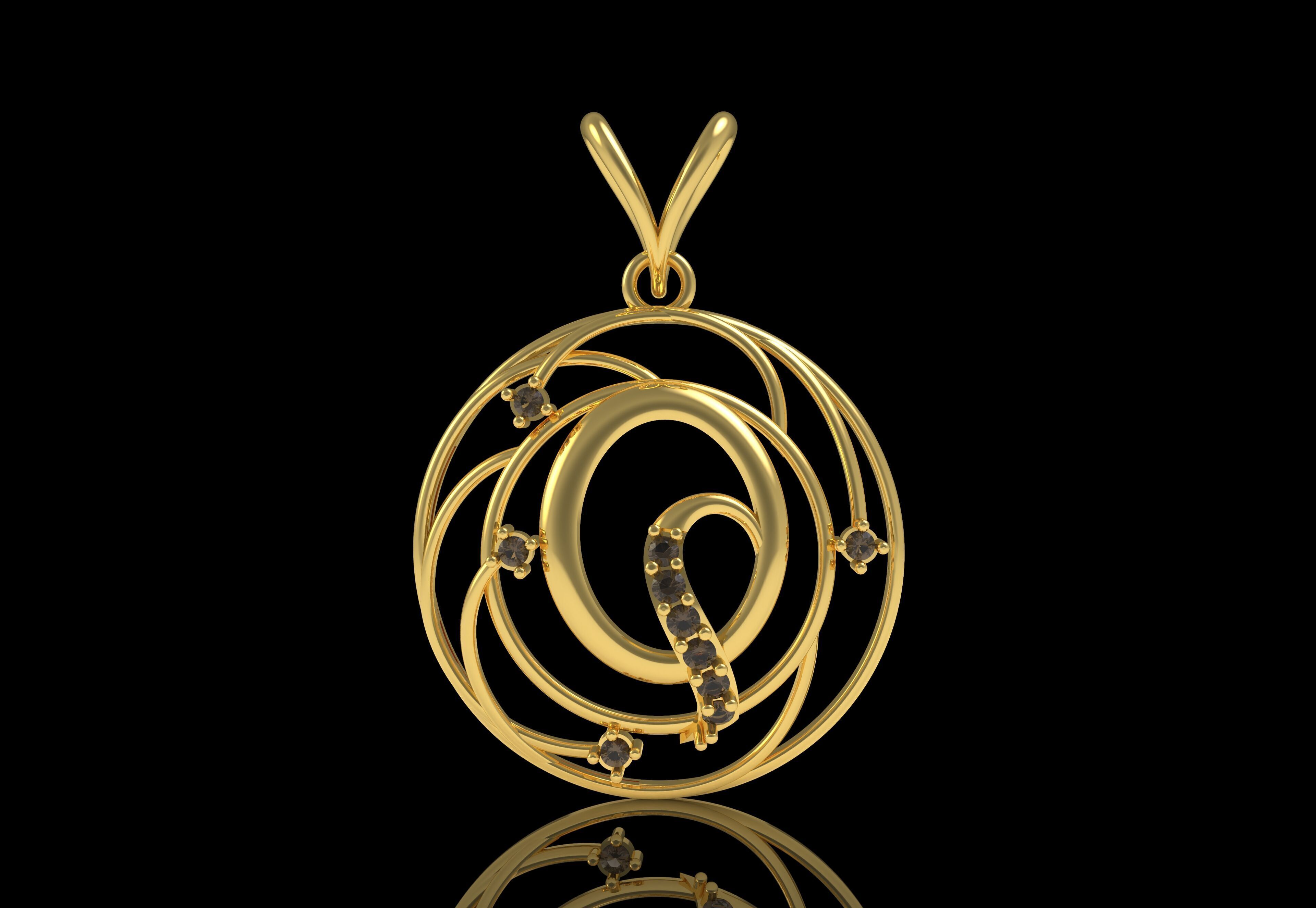 Alphabet Q Diamond Pendant 3D print model_1