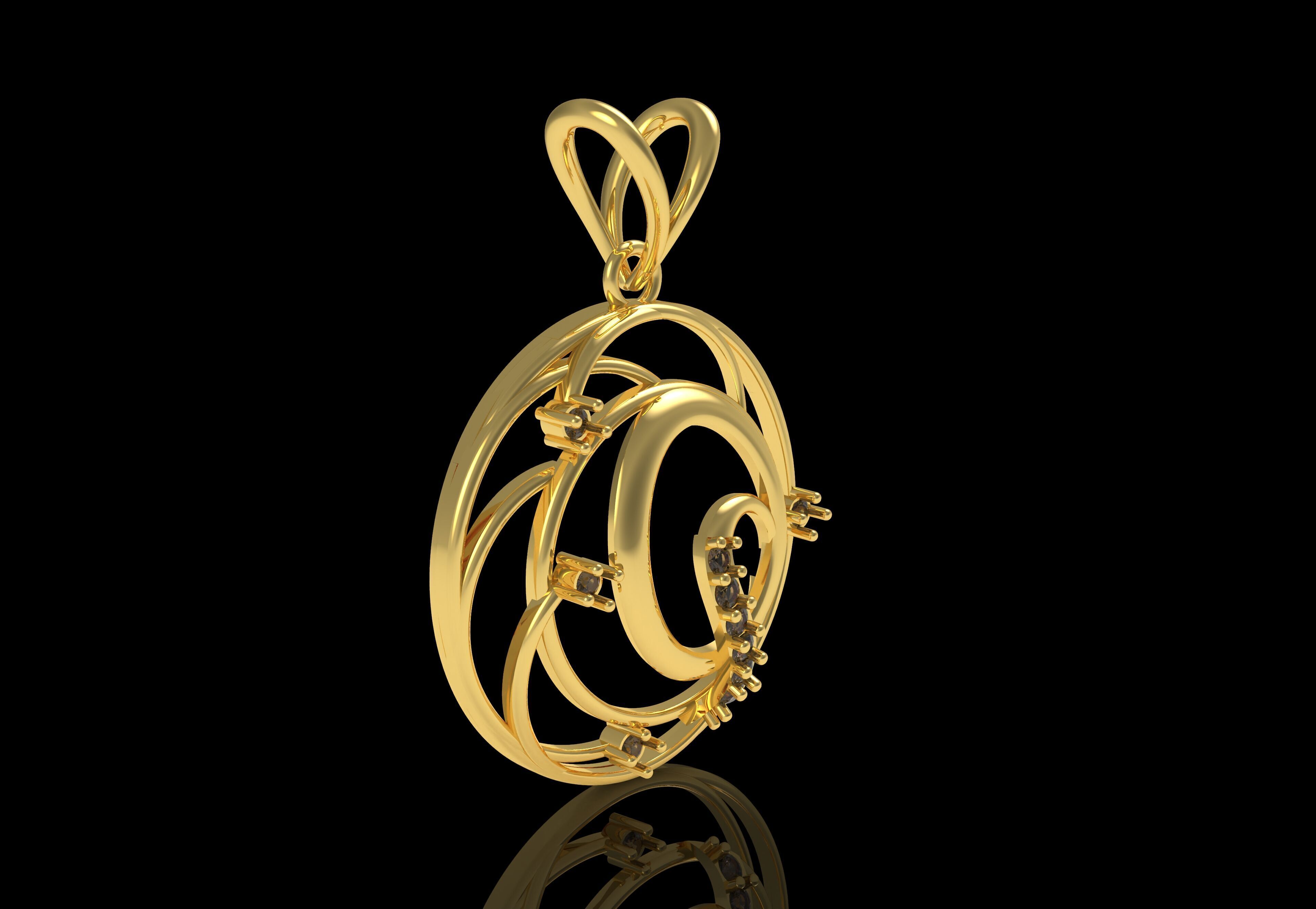 Alphabet Q Diamond Pendant 3D print model_3