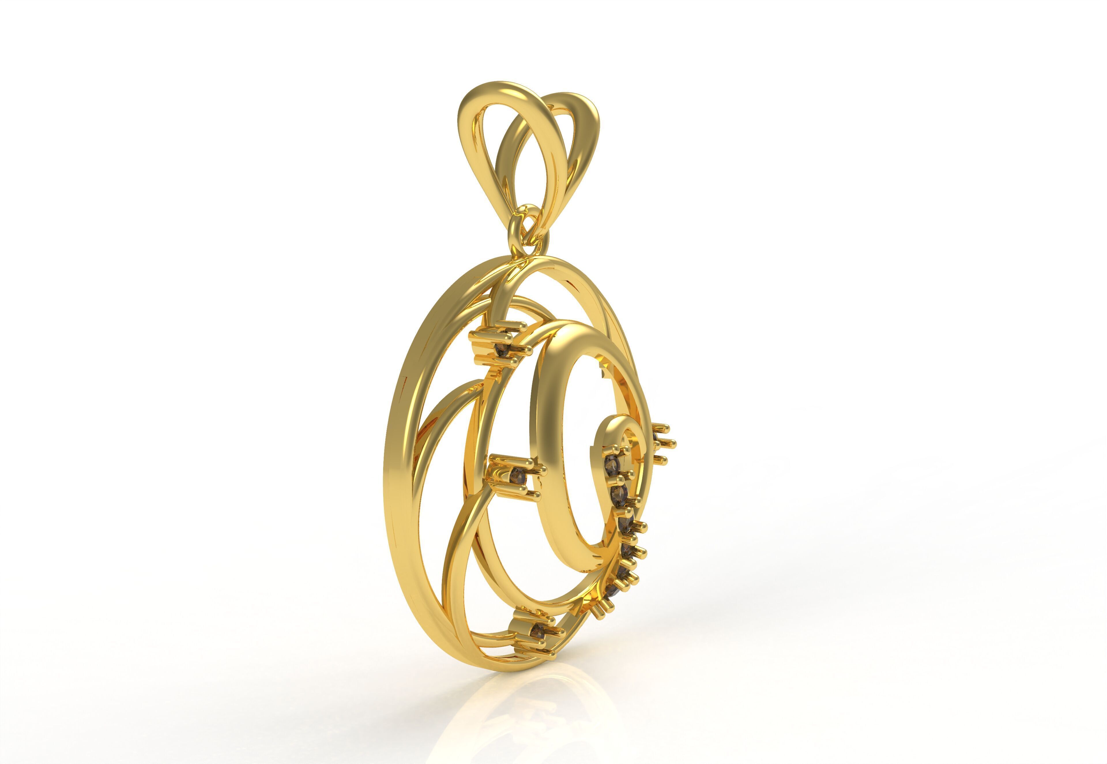 Alphabet Q Diamond Pendant 3D print model_32