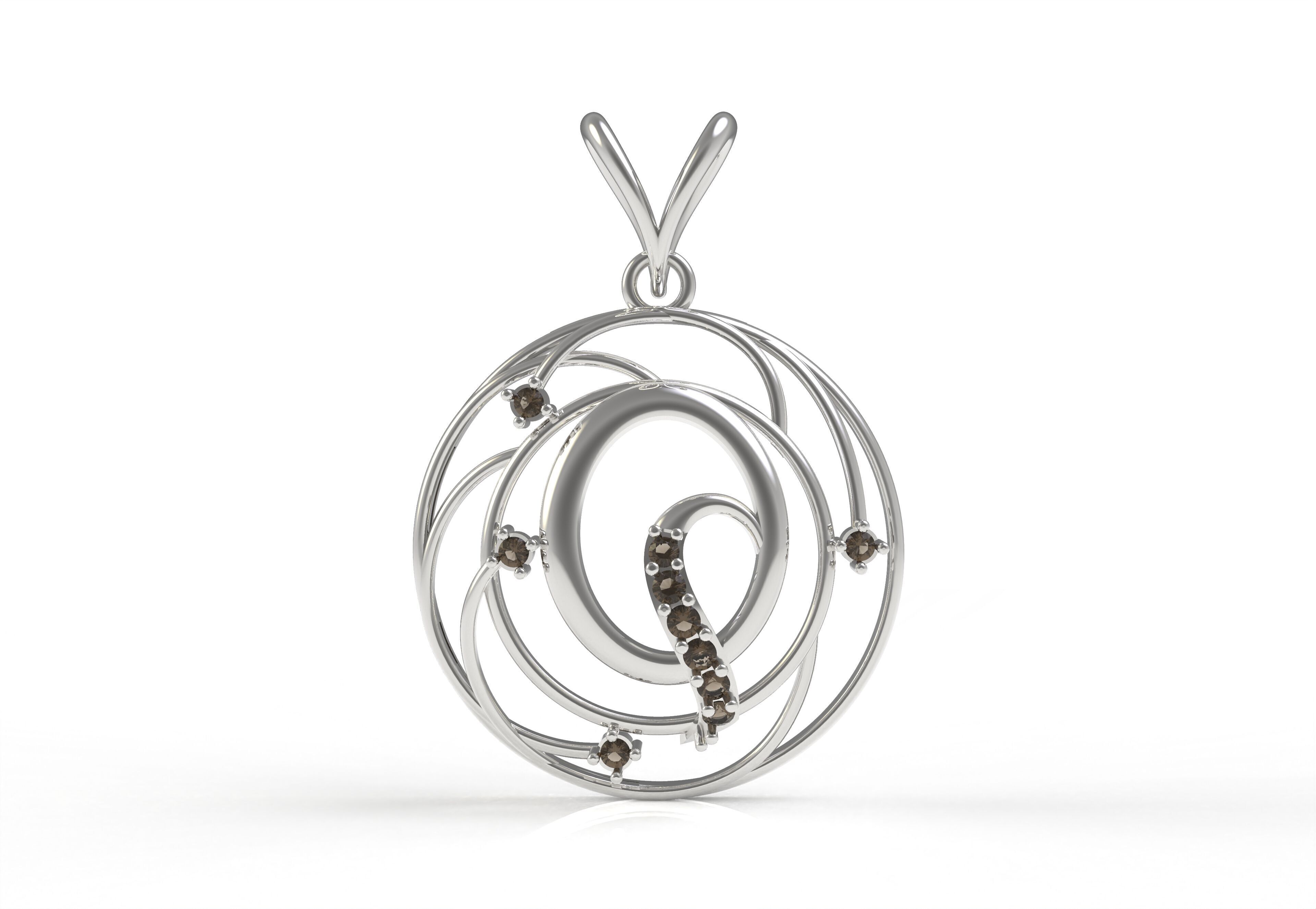 Alphabet Q Diamond Pendant 3D print model_13