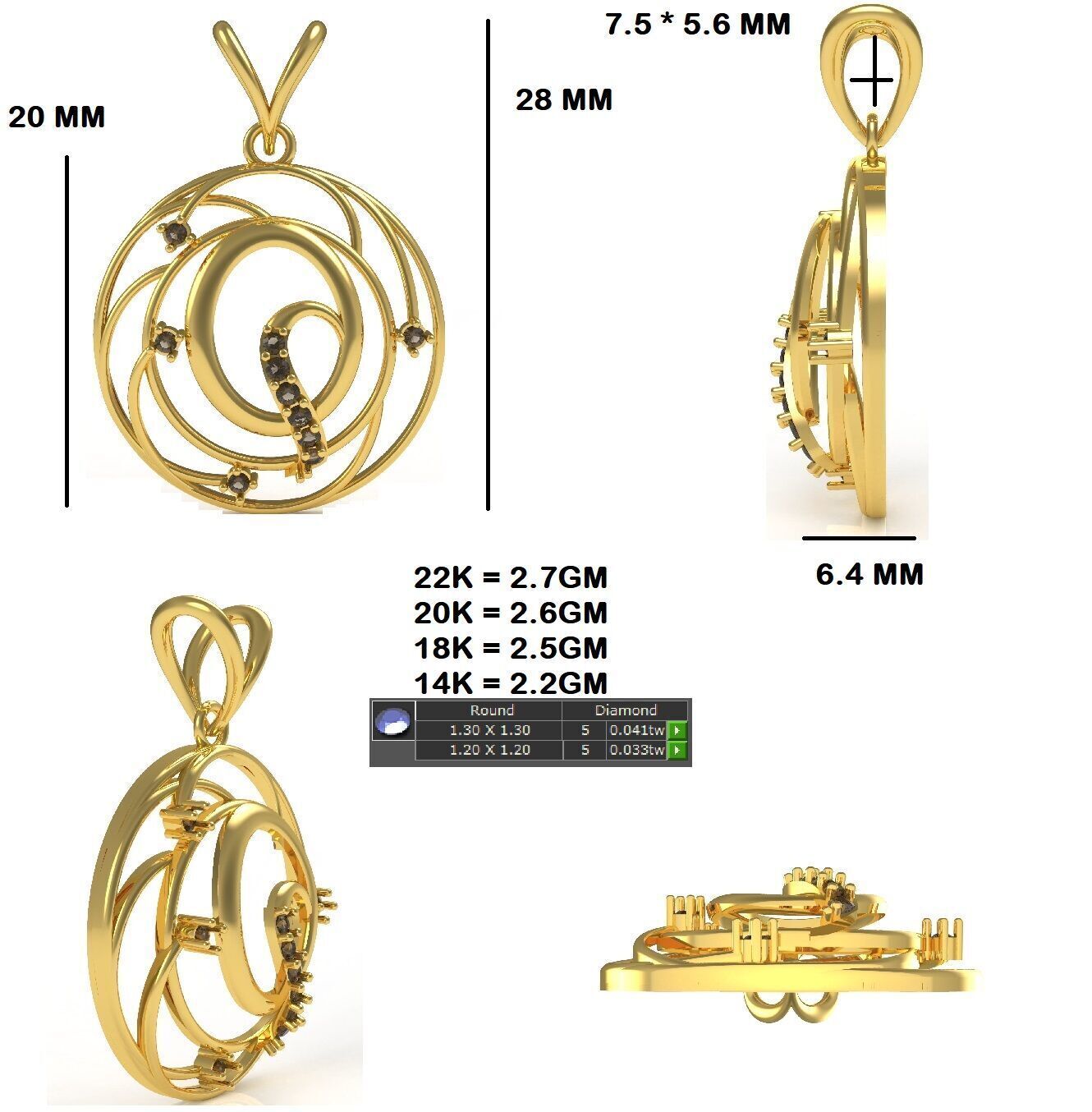 Alphabet Q Diamond Pendant 3D print model_38