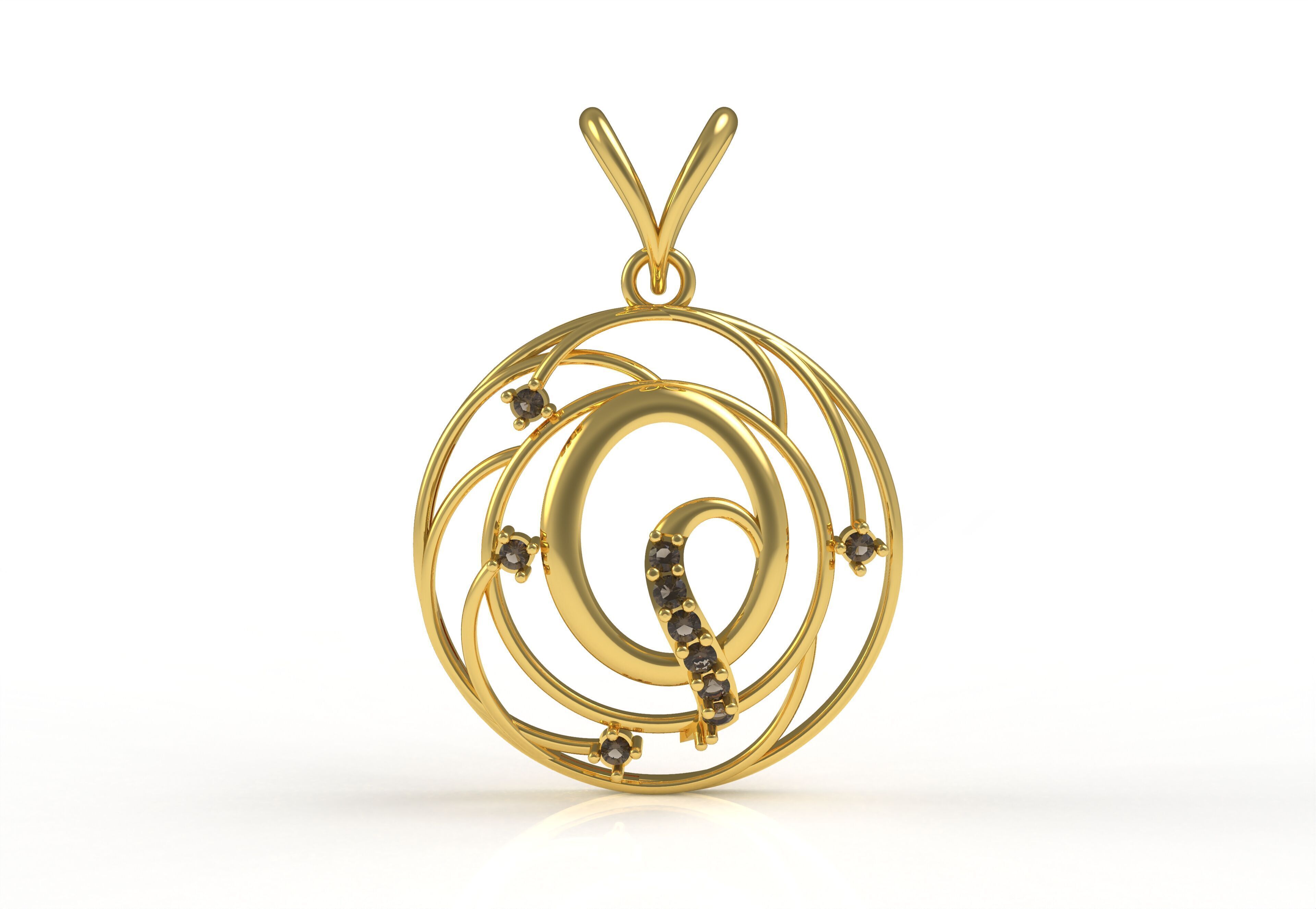 Alphabet Q Diamond Pendant 3D print model_11